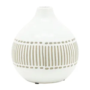 CER, 7"H ROUND AZTEC VASE, GRAY
