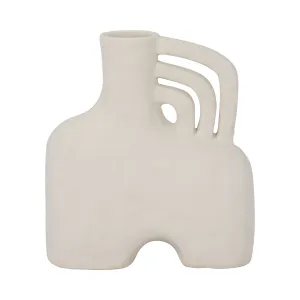 CER, 8" ROUGH TRIPLE HANDLE VASE, COTTON