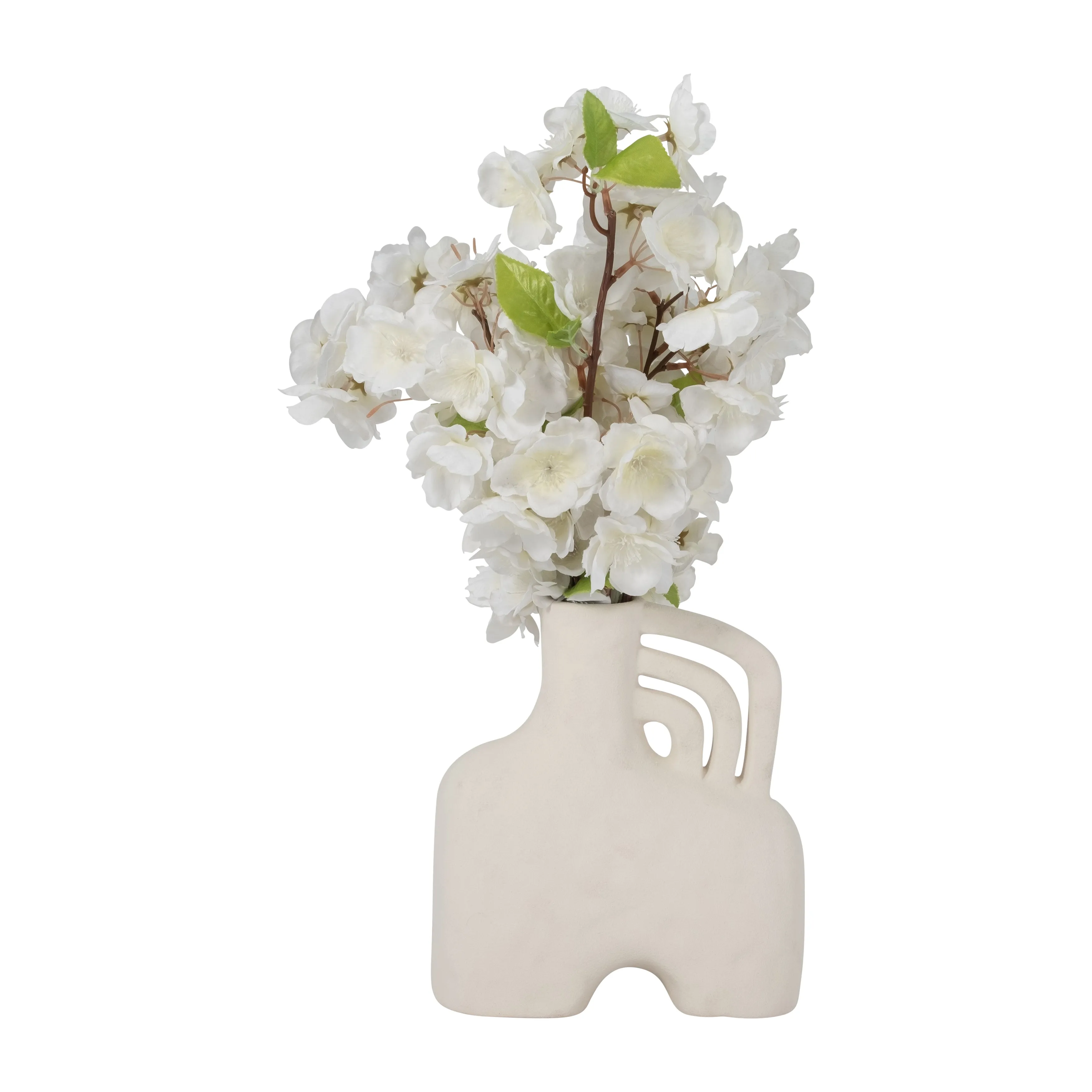CER, 8" ROUGH TRIPLE HANDLE VASE, COTTON