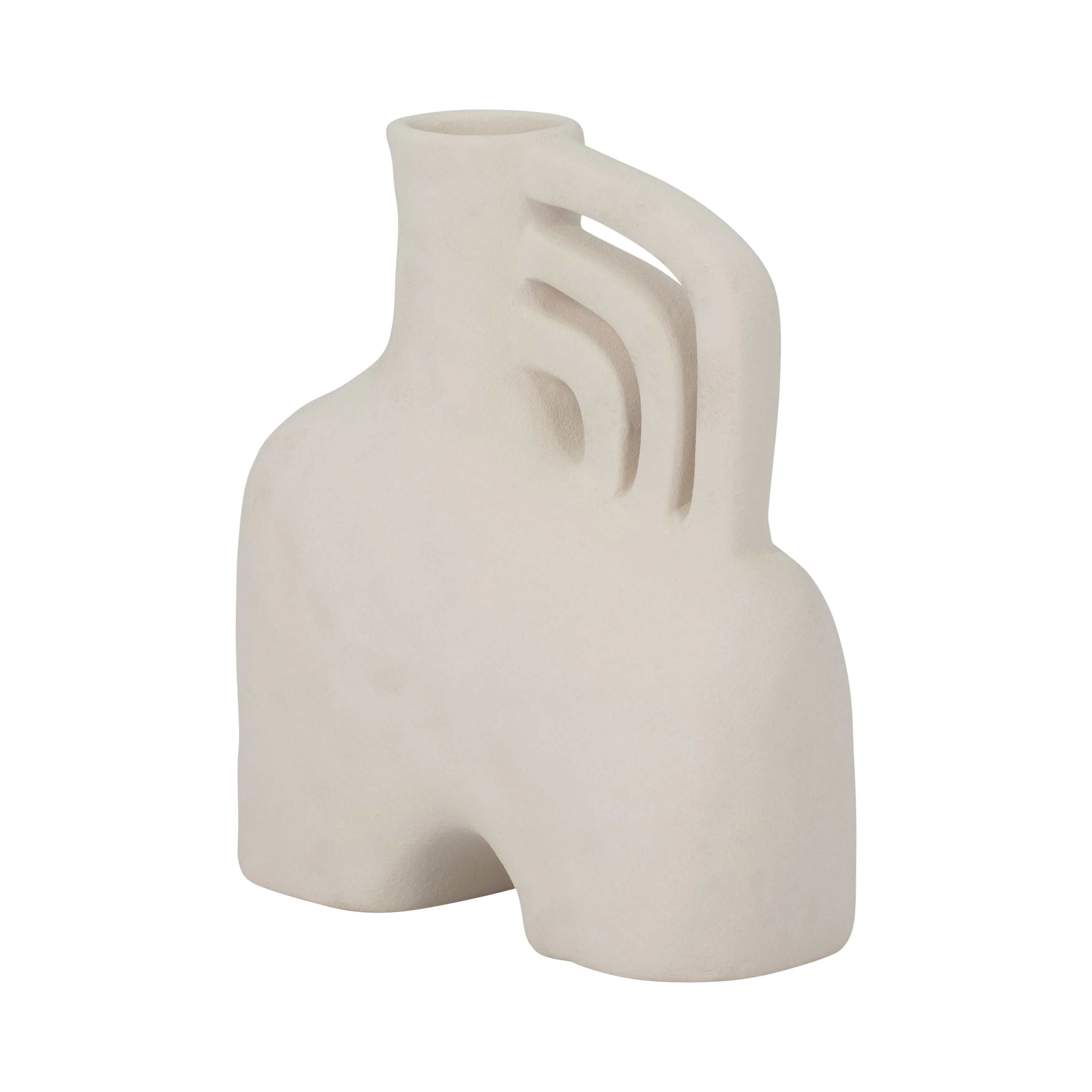 CER, 8" ROUGH TRIPLE HANDLE VASE, COTTON
