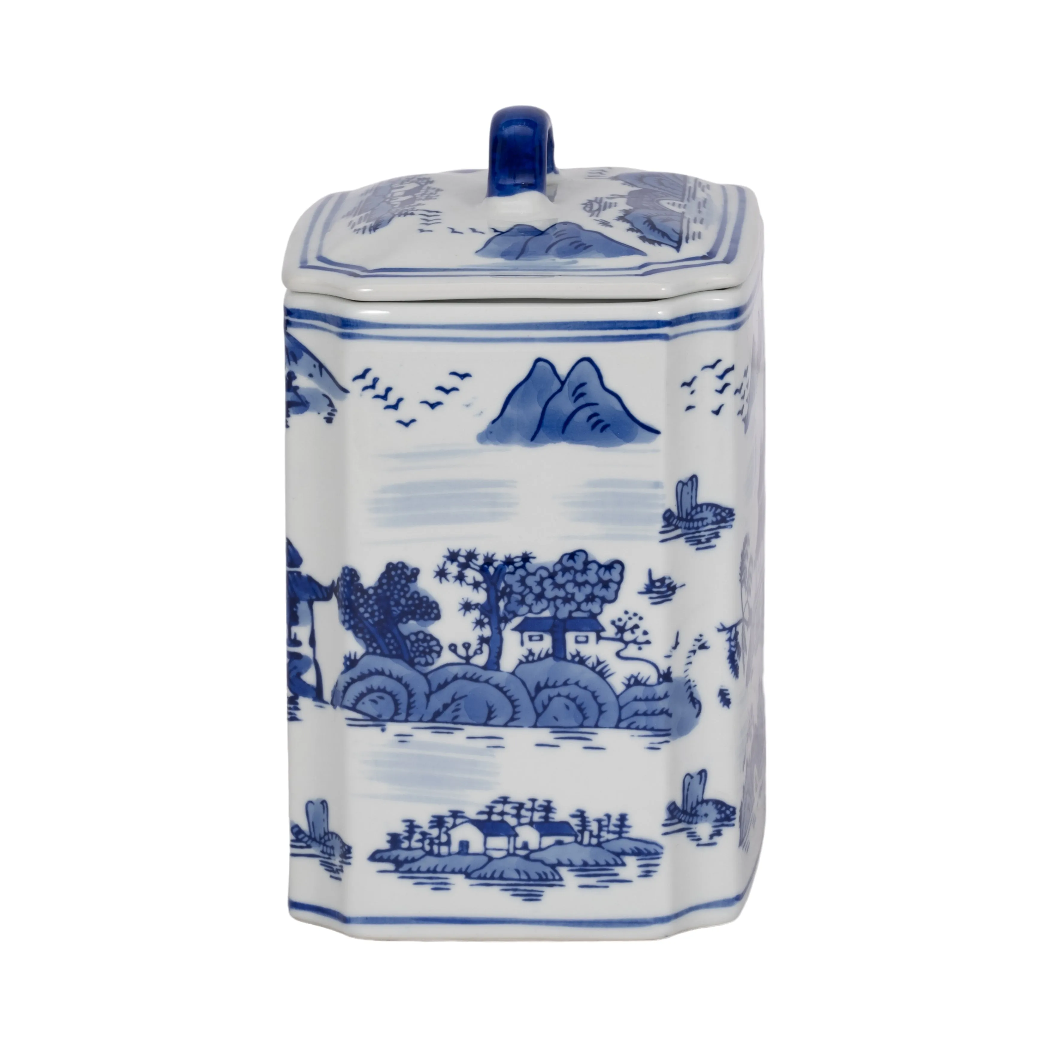 CER, 8"H RECTANGULAR JR W/ LID, BLUE