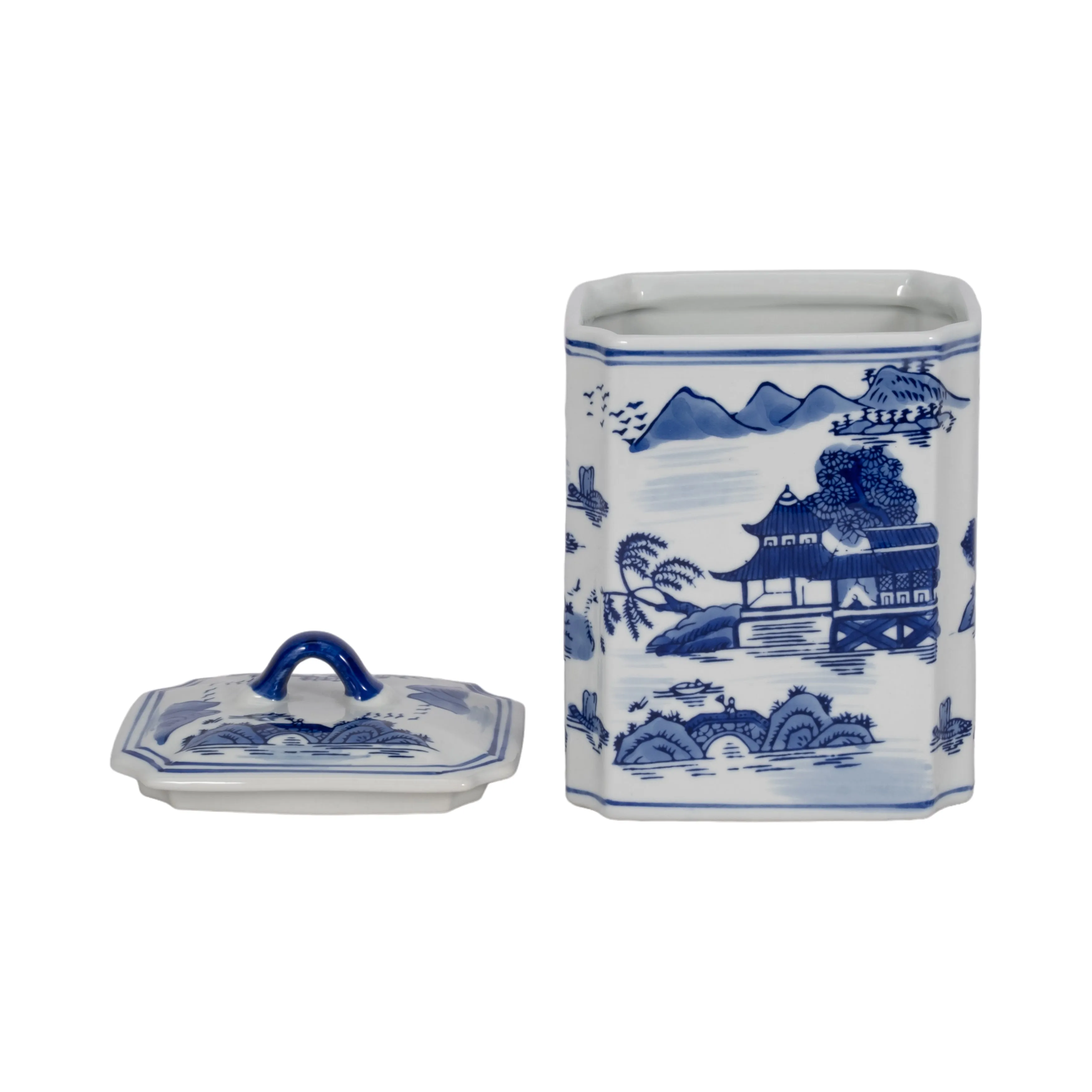CER, 8"H RECTANGULAR JR W/ LID, BLUE