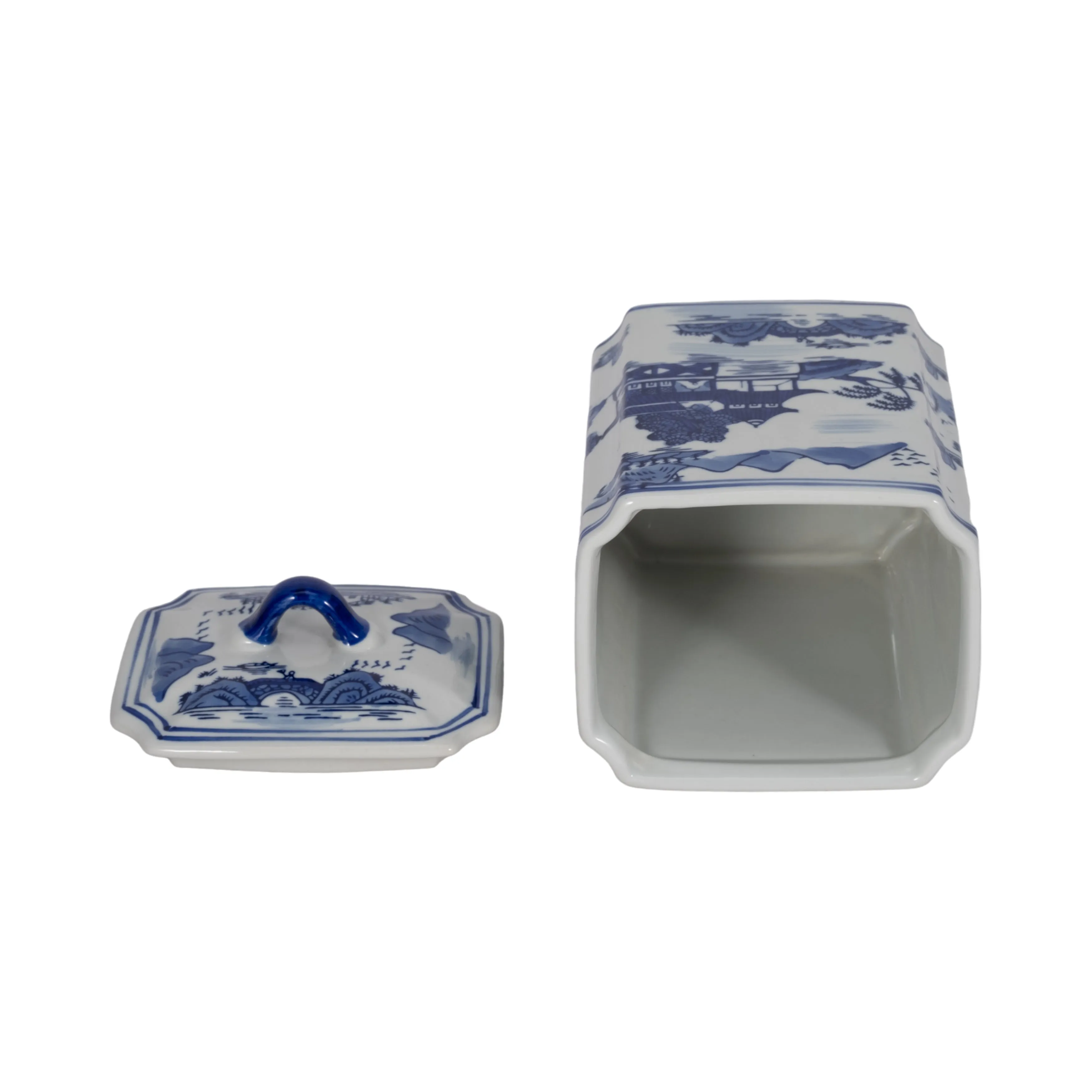 CER, 8"H RECTANGULAR JR W/ LID, BLUE