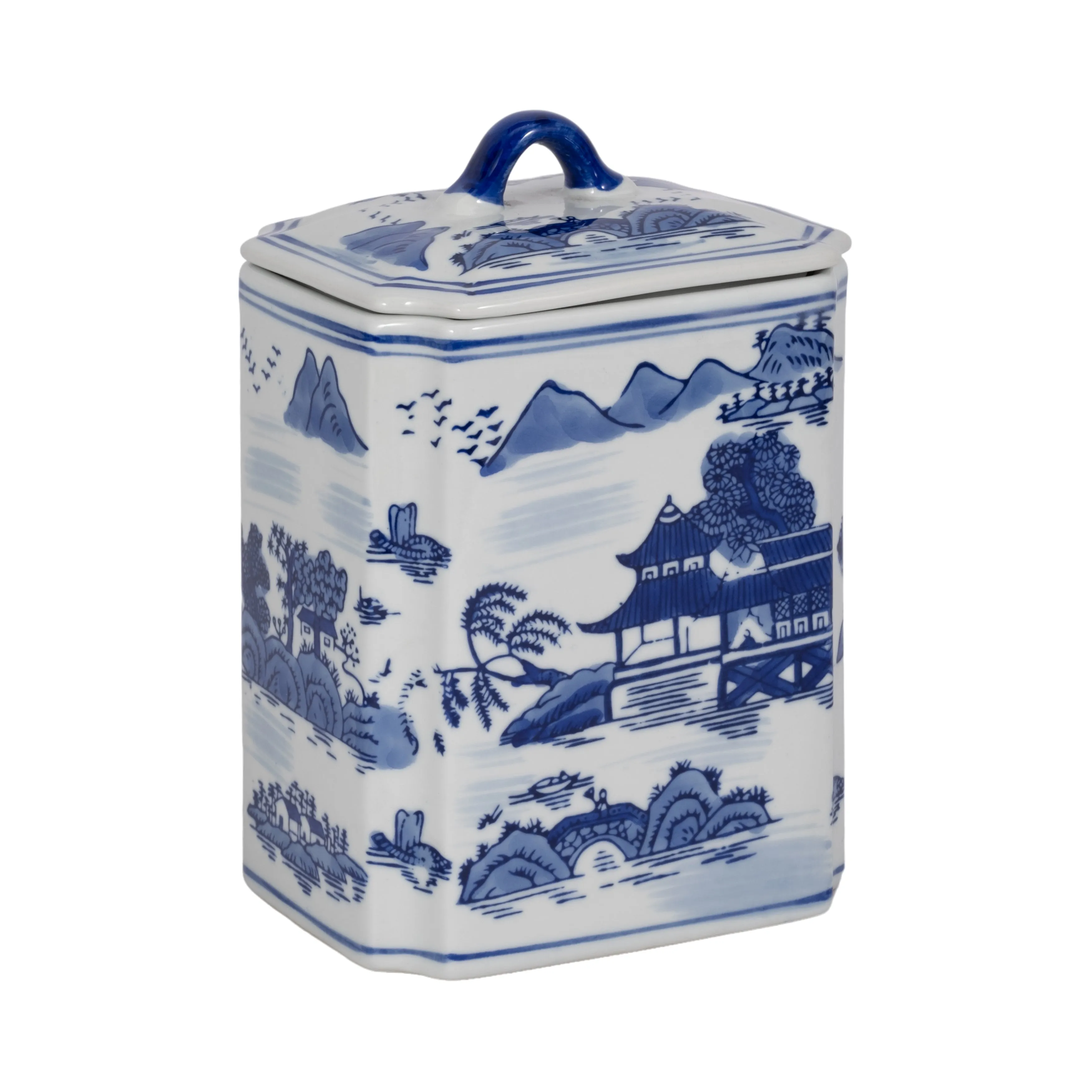 CER, 8"H RECTANGULAR JR W/ LID, BLUE