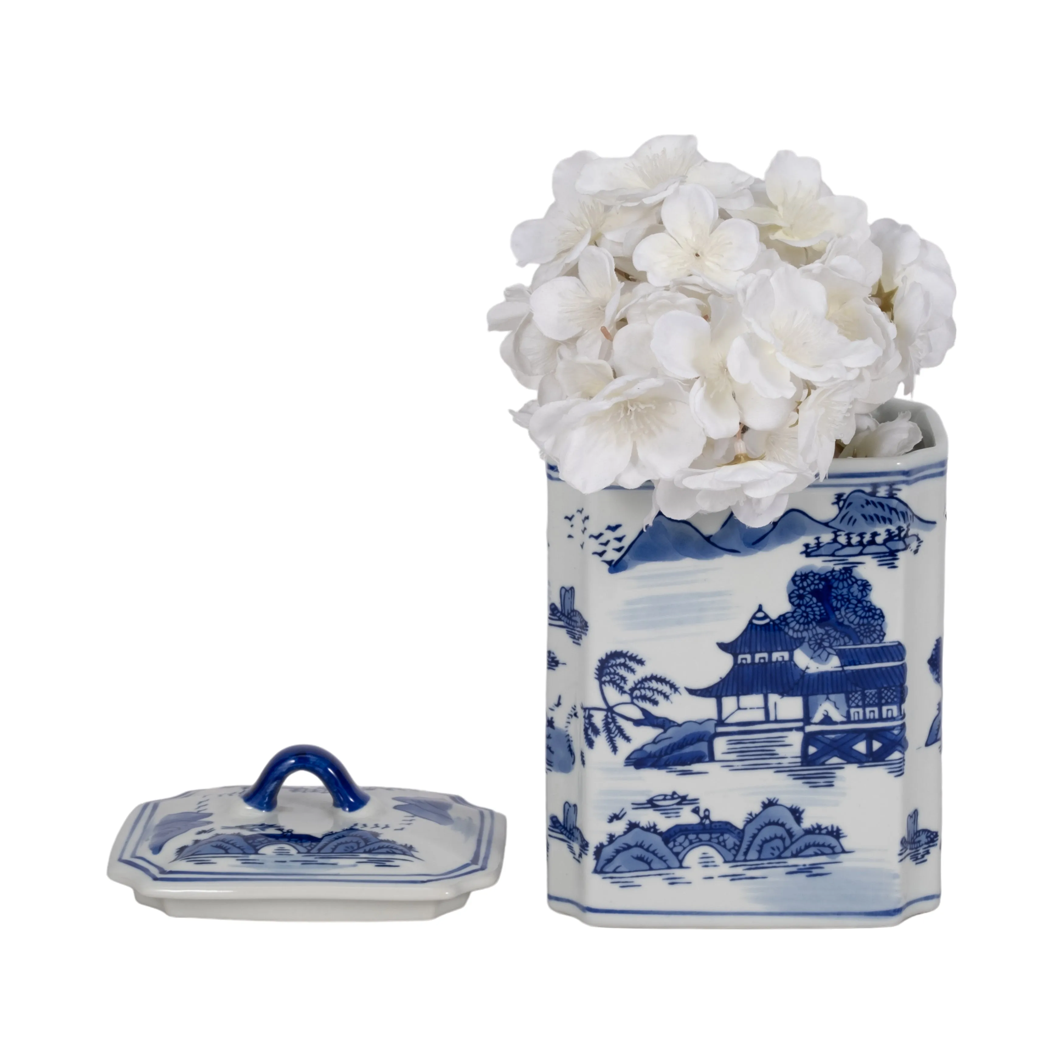 CER, 8"H RECTANGULAR JR W/ LID, BLUE