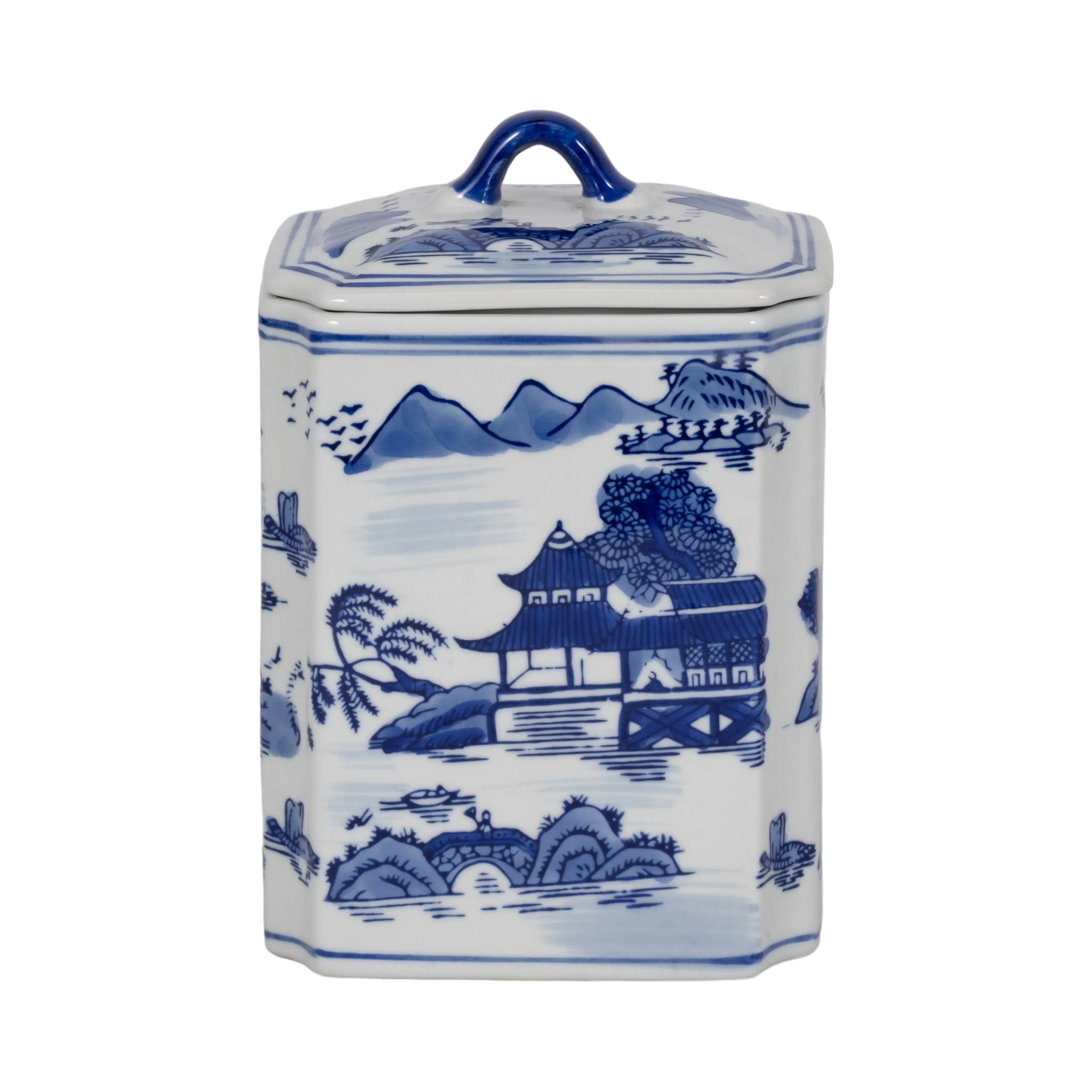CER, 8"H RECTANGULAR JR W/ LID, BLUE