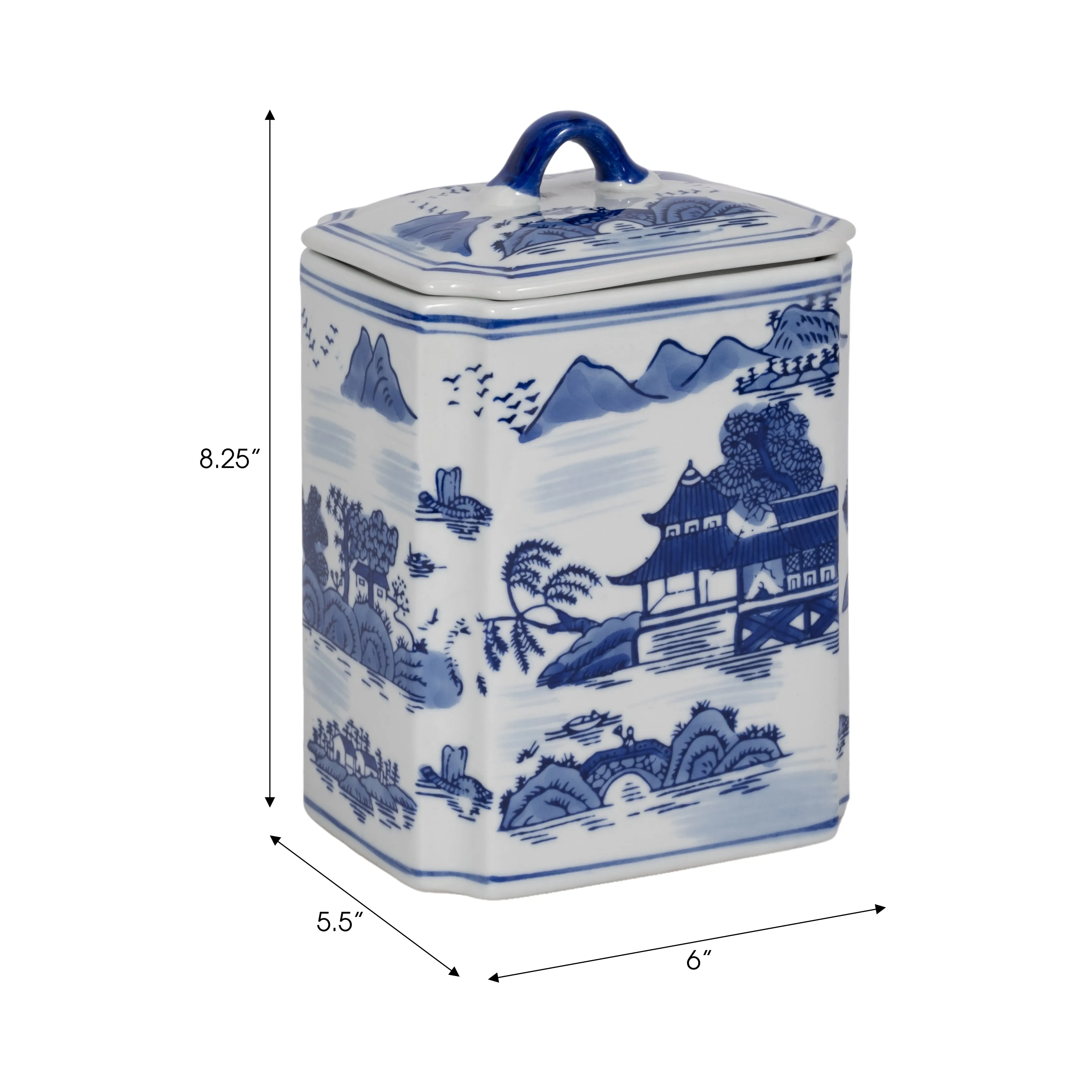 CER, 8"H RECTANGULAR JR W/ LID, BLUE