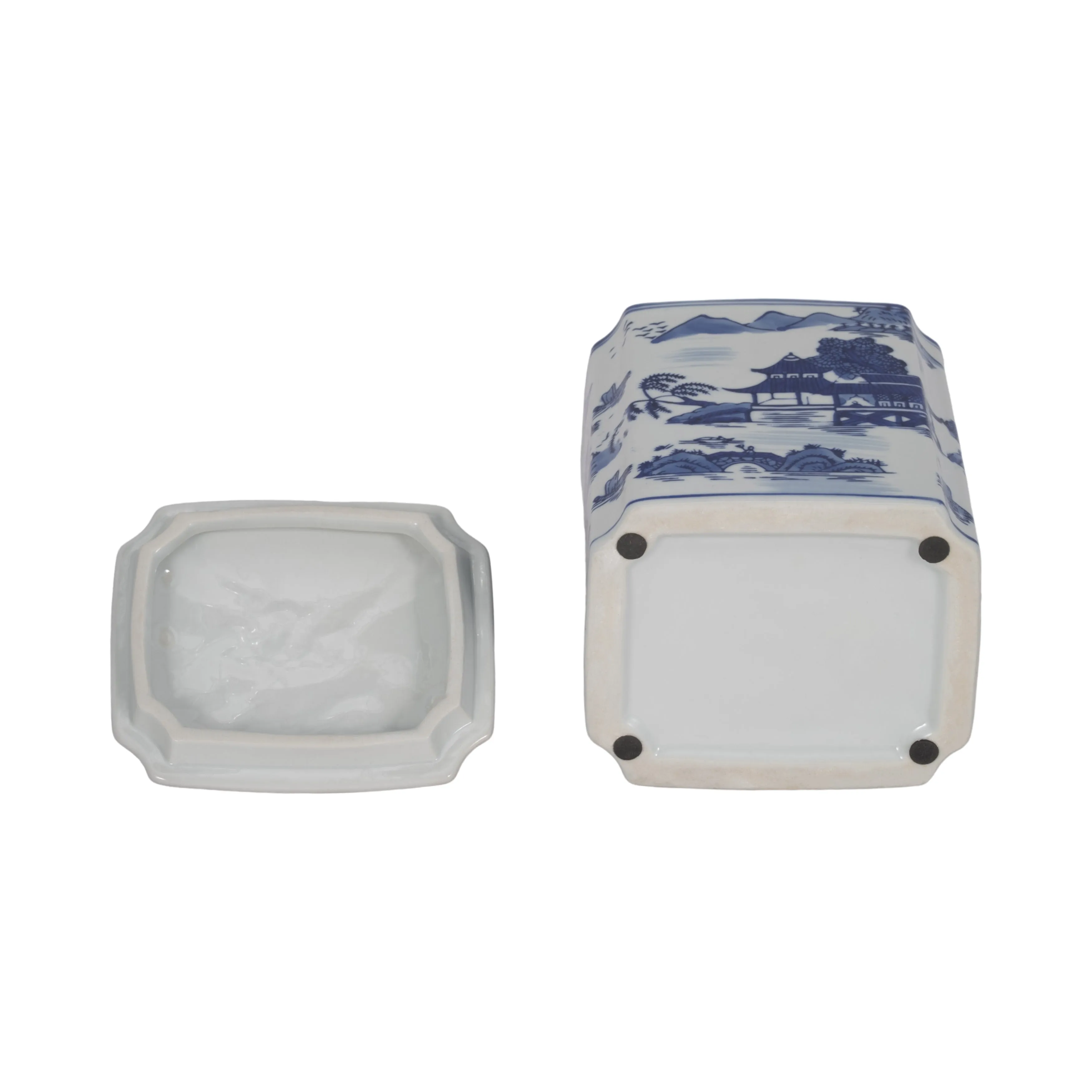 CER, 8"H RECTANGULAR JR W/ LID, BLUE