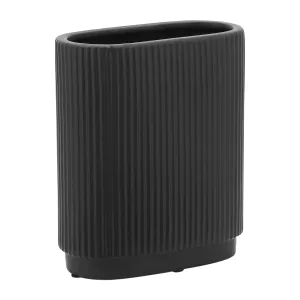 CER, 8"H RIDGED VASE, BLACK