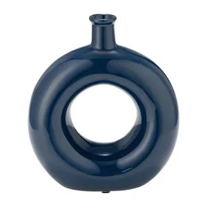 CER, 8"H ROUND CUT-OUT VASE, BLUE