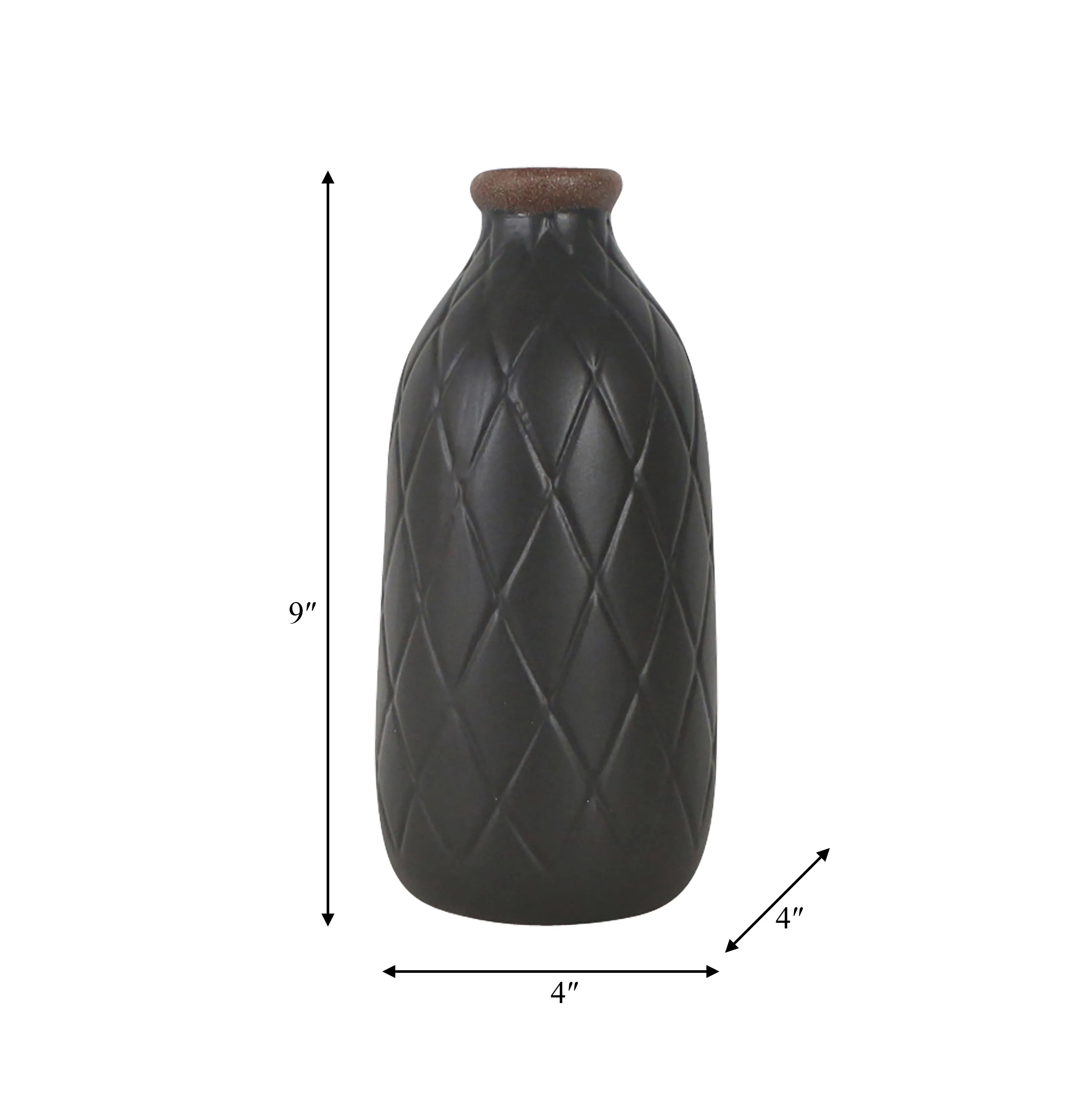 CER, 9" PLAID TEXTURED VASE, BLACK