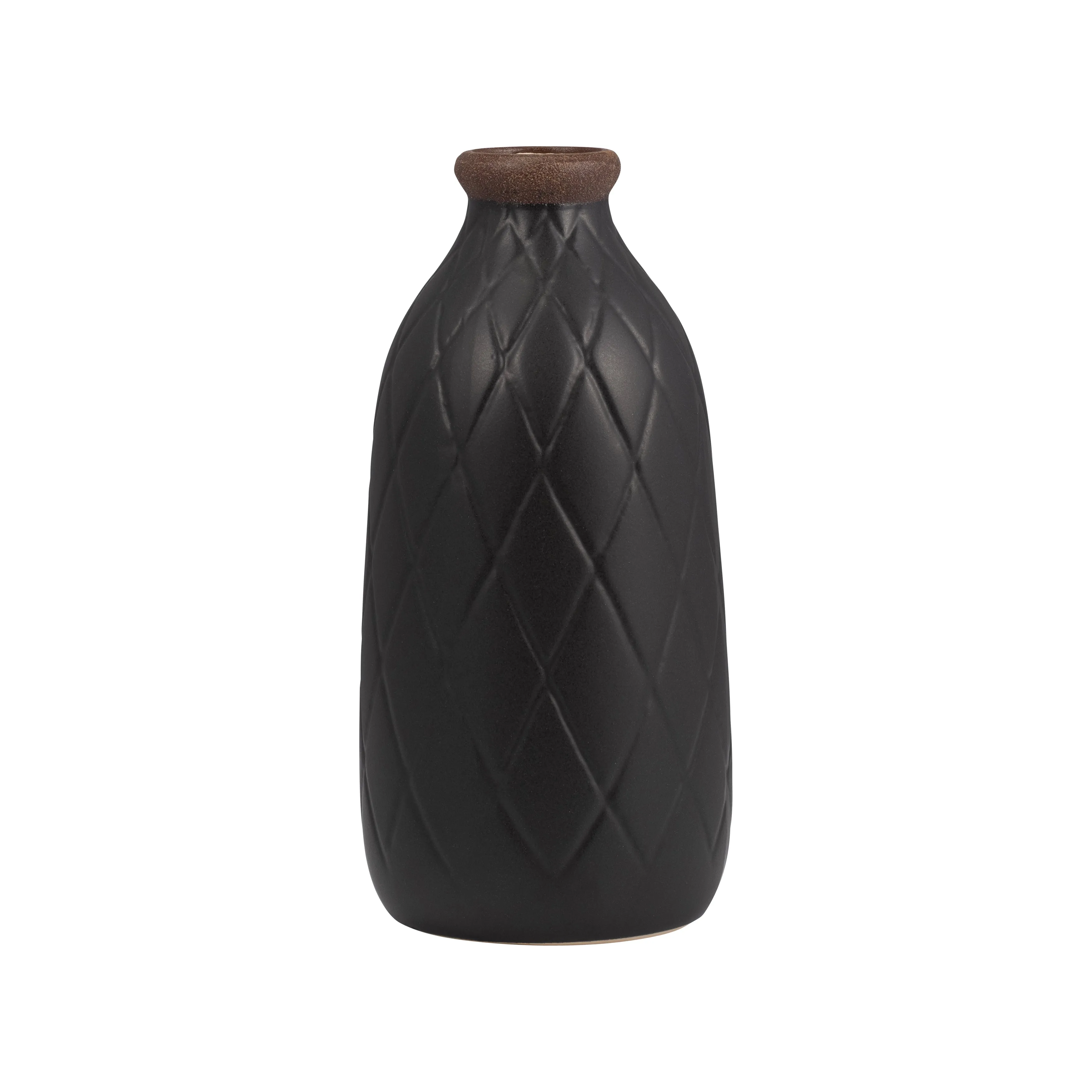 CER, 9" PLAID TEXTURED VASE, BLACK
