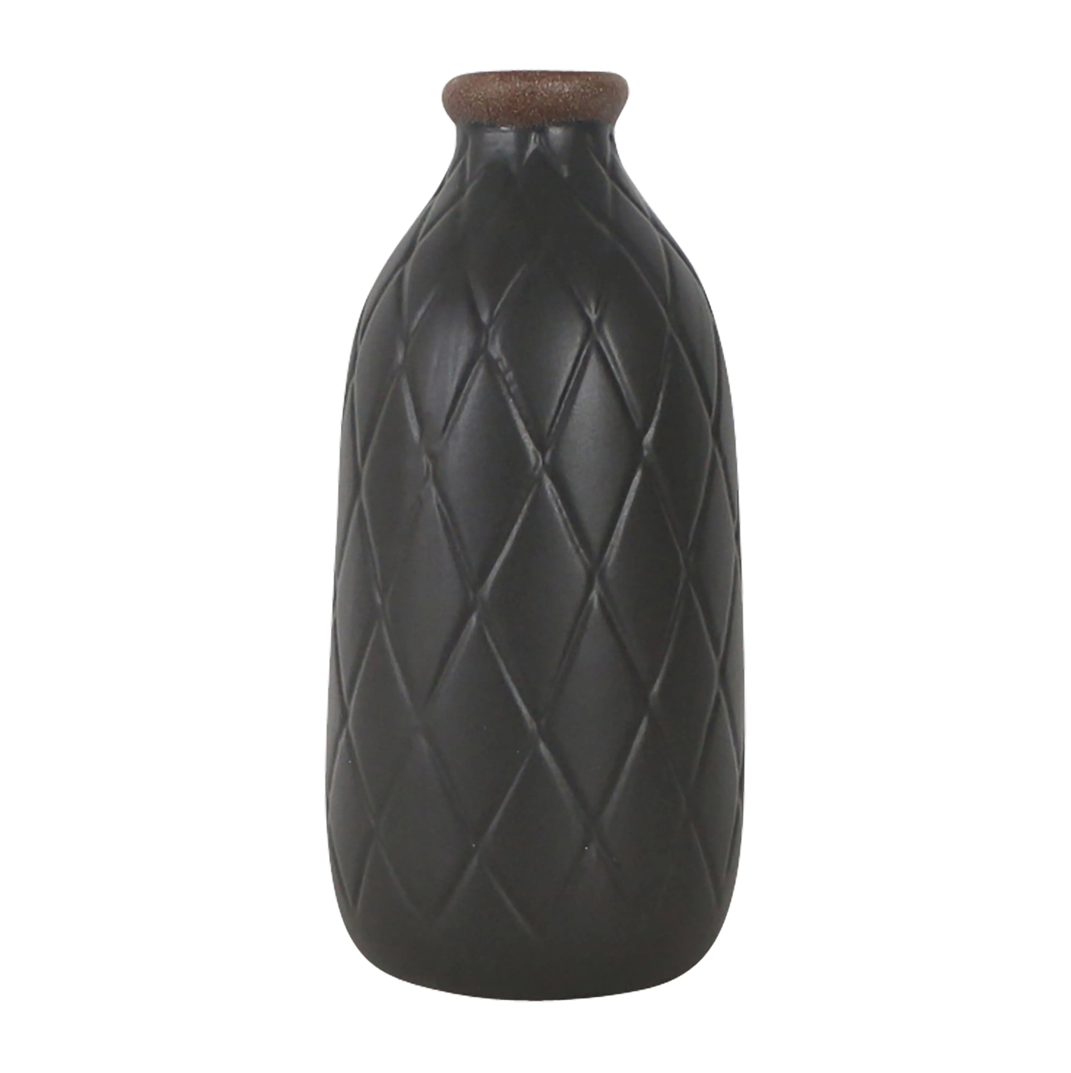 CER, 9" PLAID TEXTURED VASE, BLACK