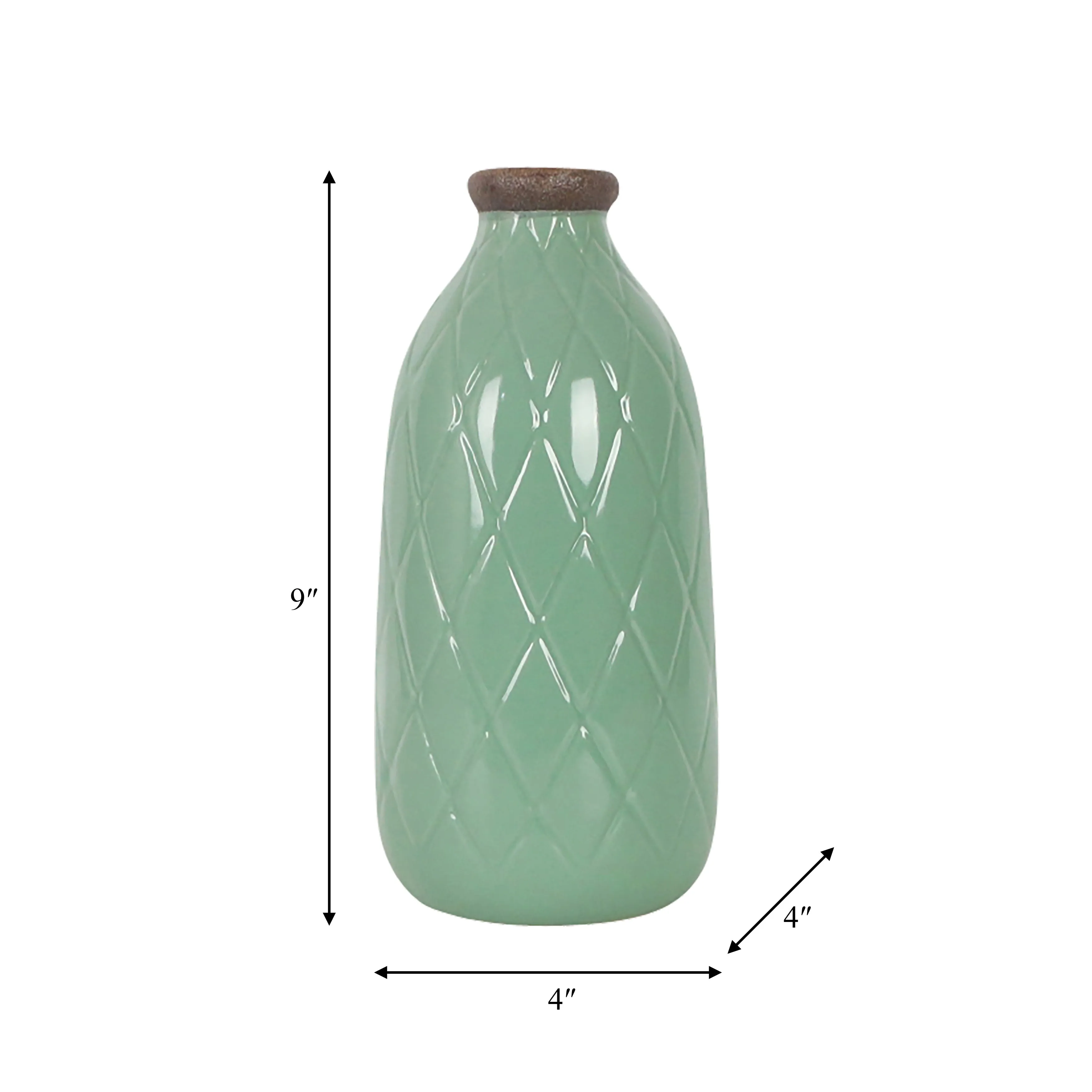 CER, 9" PLAID TEXTURED VASE, DARK SAGE