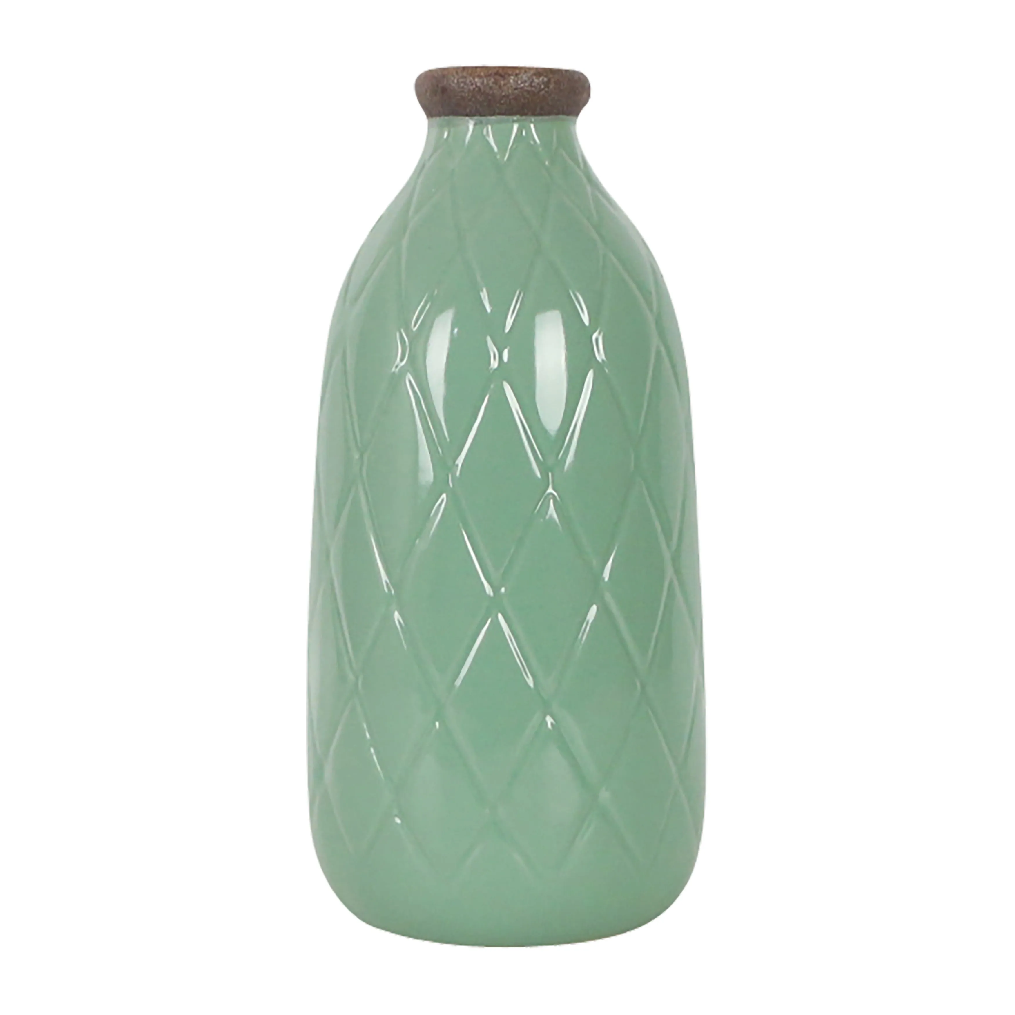 CER, 9" PLAID TEXTURED VASE, DARK SAGE