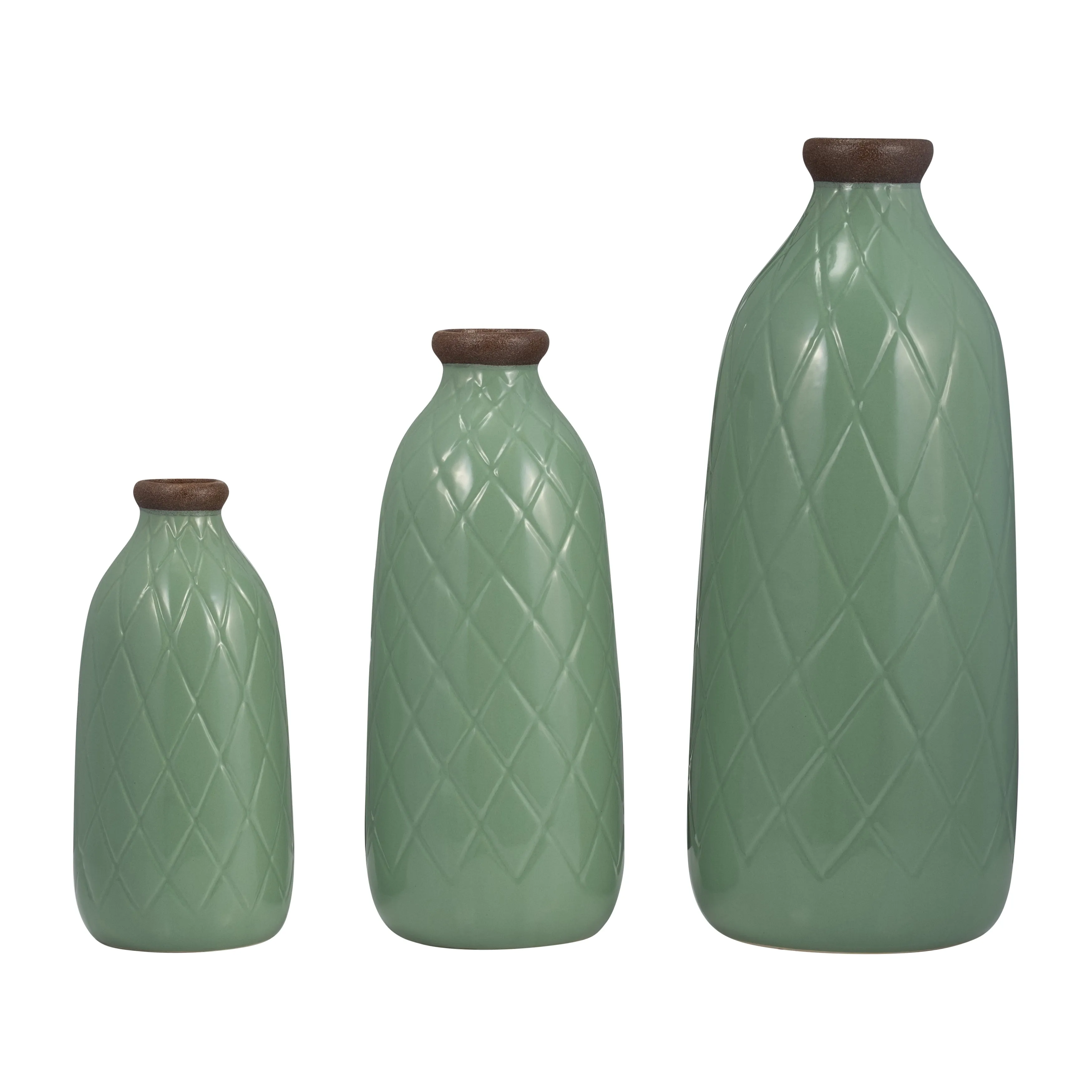 CER, 9" PLAID TEXTURED VASE, DARK SAGE