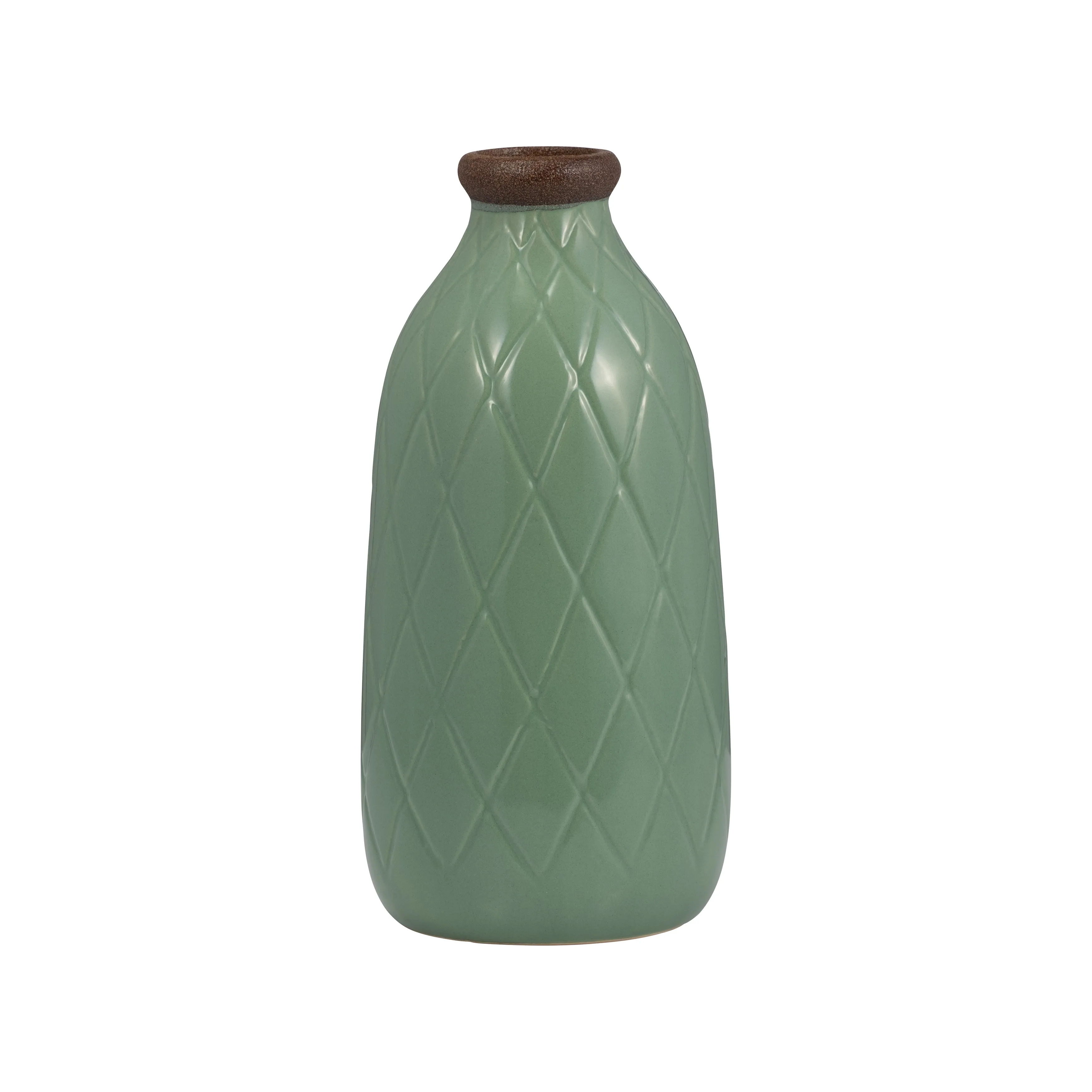 CER, 9" PLAID TEXTURED VASE, DARK SAGE
