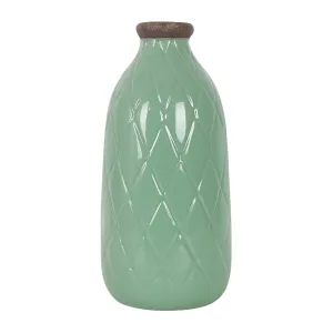 CER, 9" PLAID TEXTURED VASE, DARK SAGE