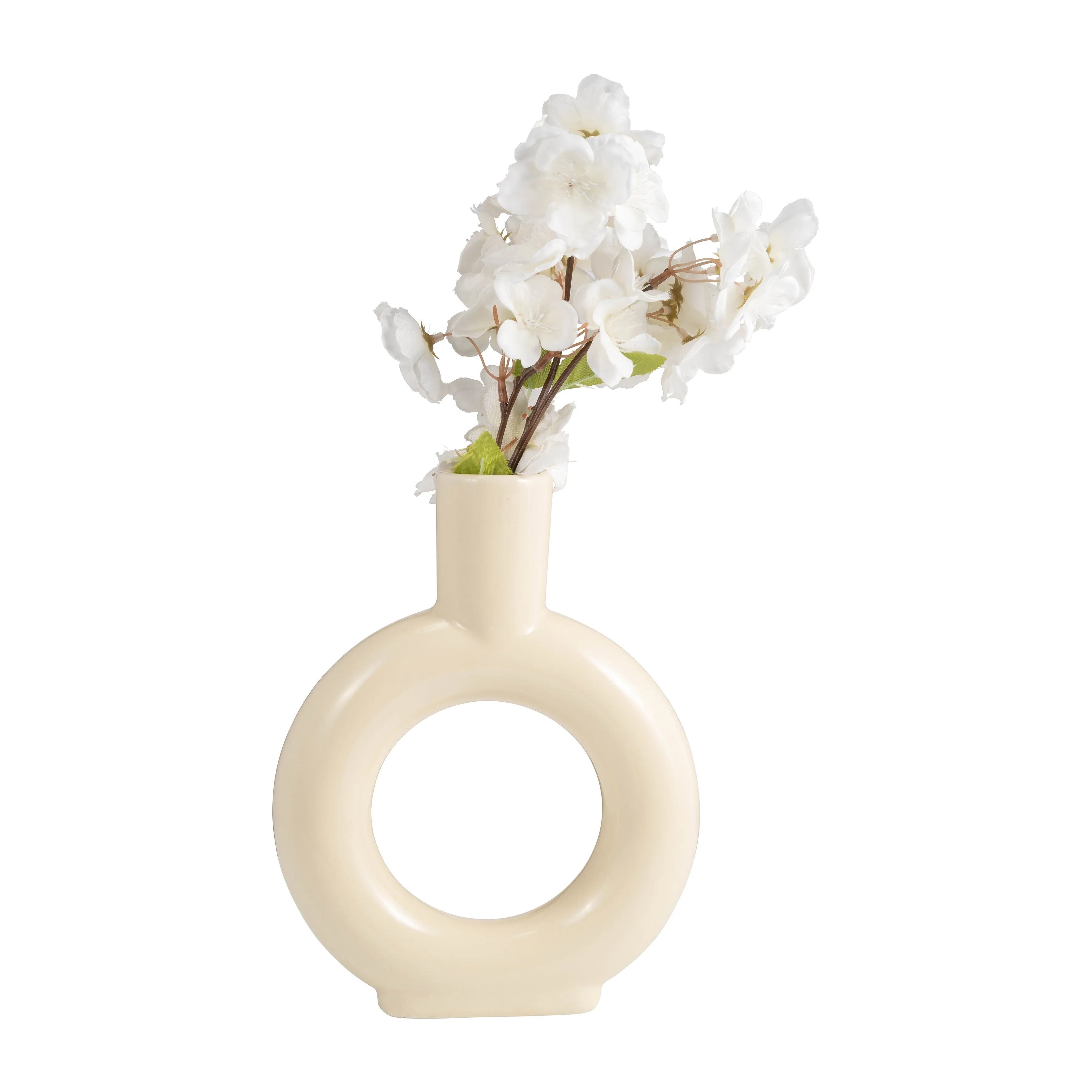 CER, 9" ROUND CUT-OUT VASE, COTTON