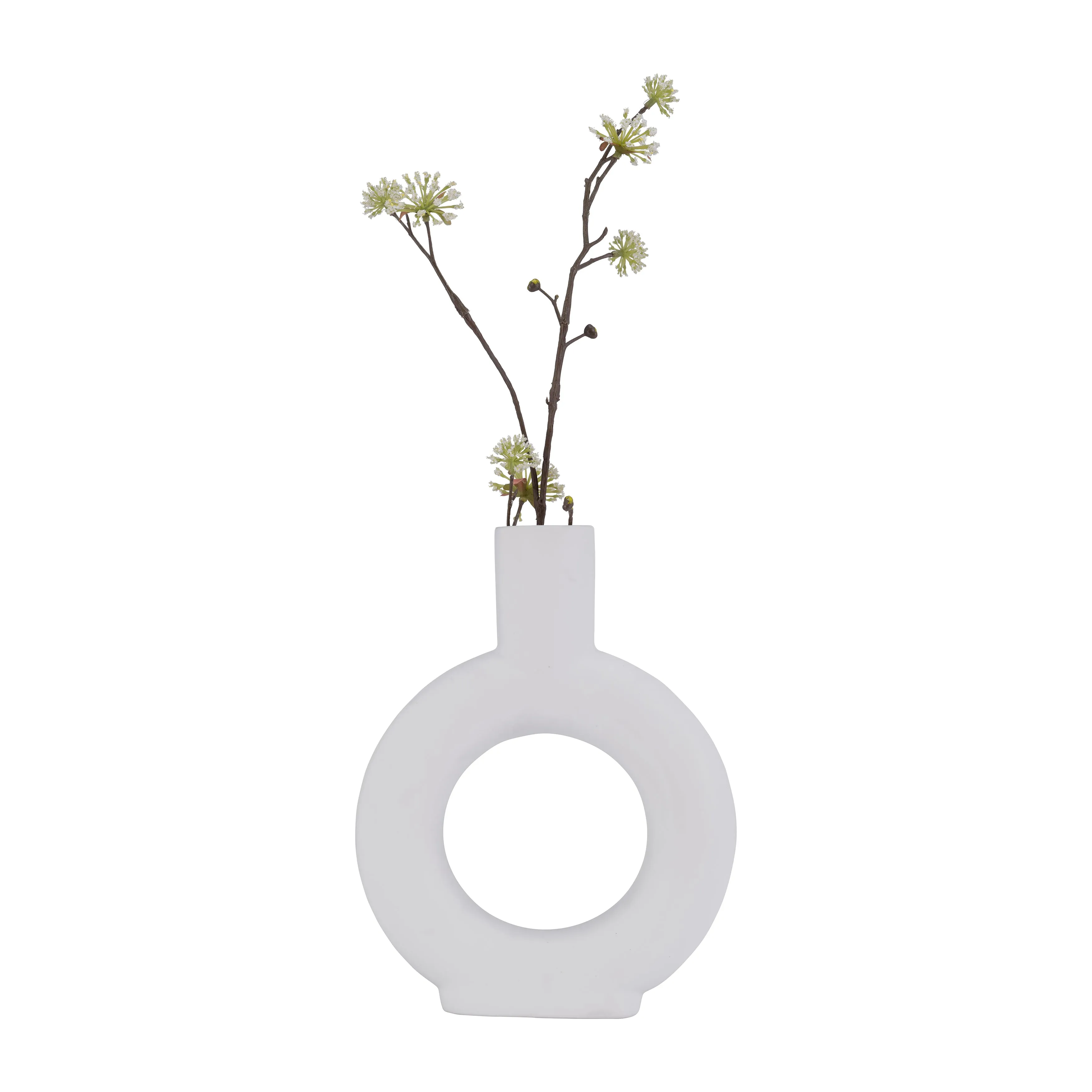 Cer, 9" Round Cut-Out Vase, White