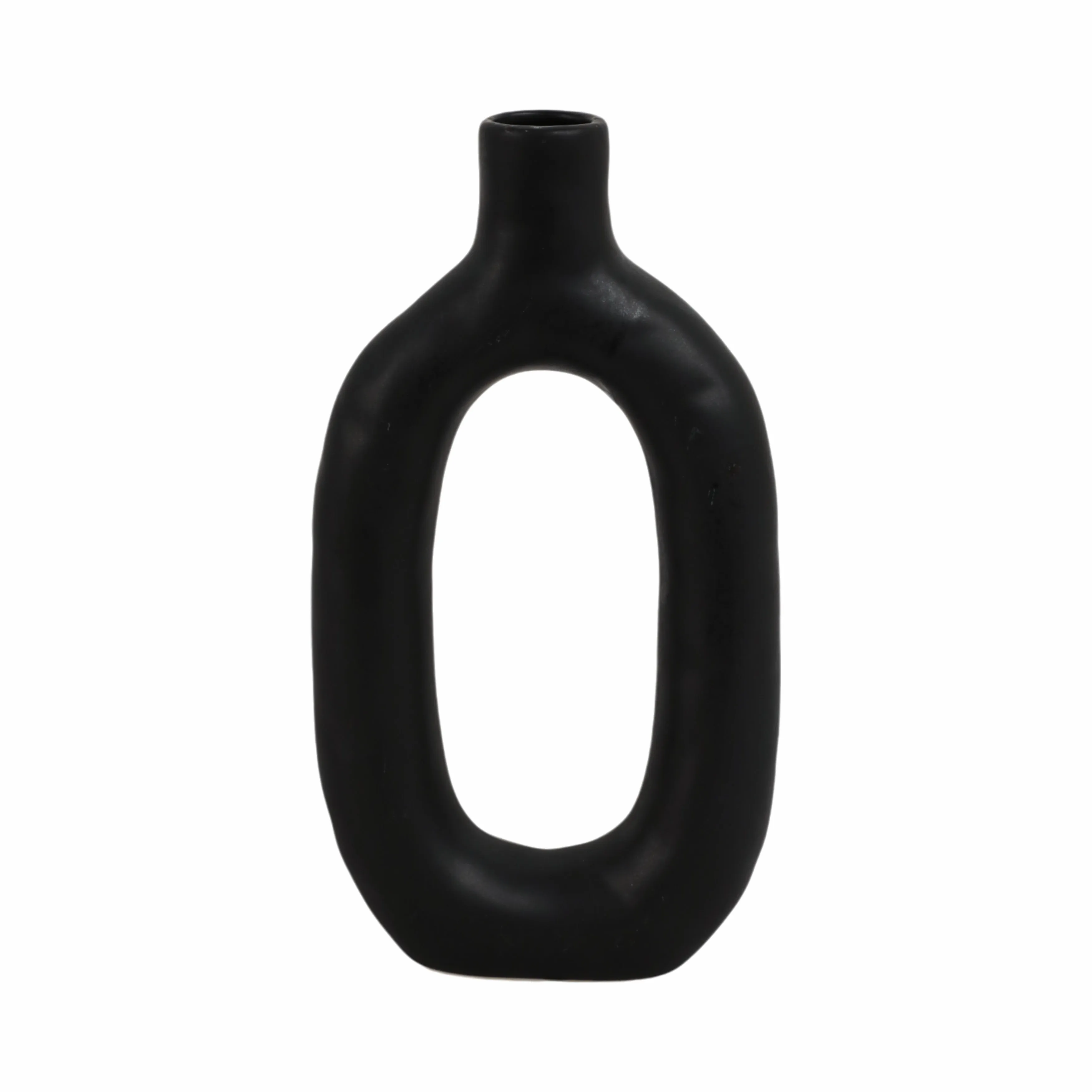 CER, 9" TEXTURED CUT-OUT VASE, BLACK