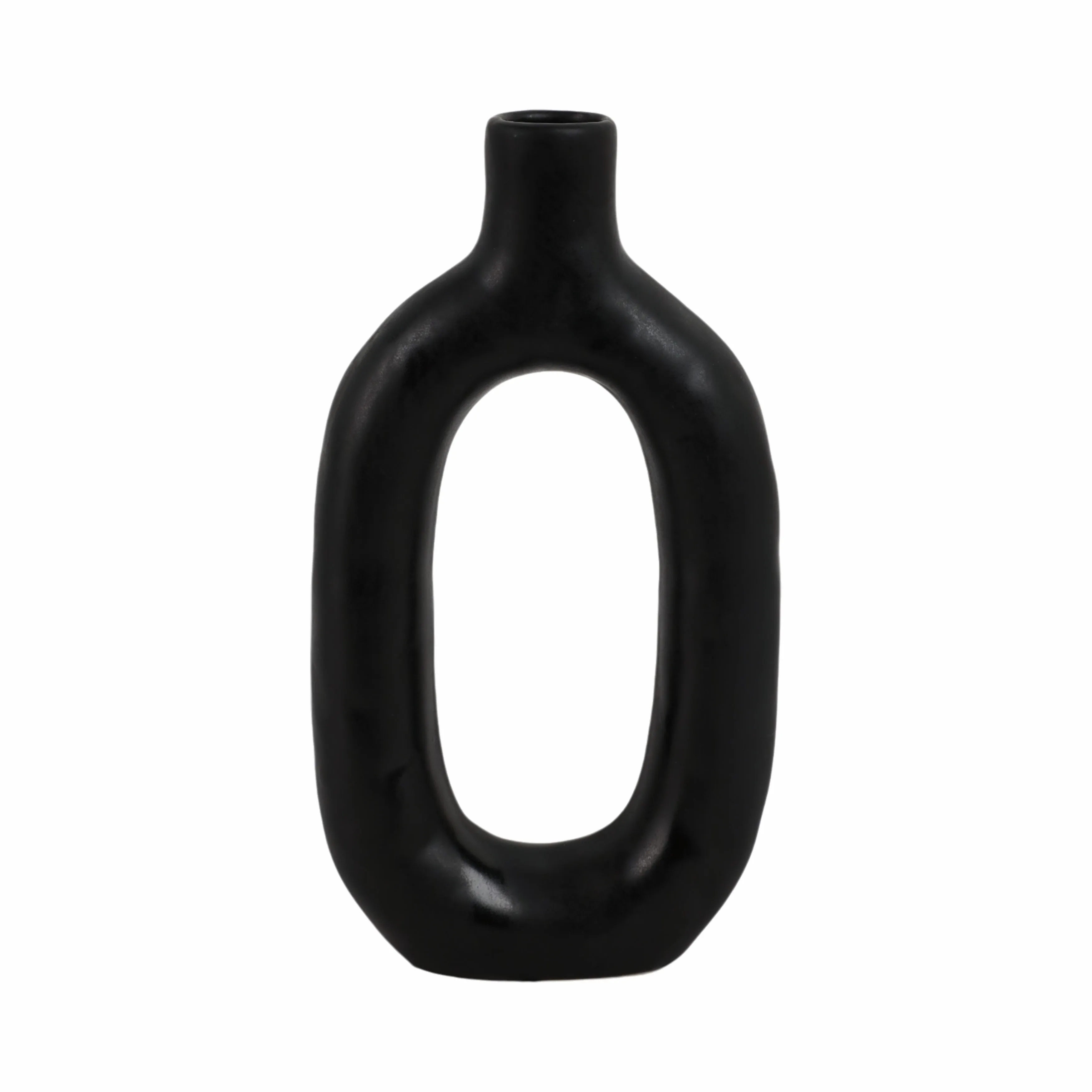 CER, 9" TEXTURED CUT-OUT VASE, BLACK