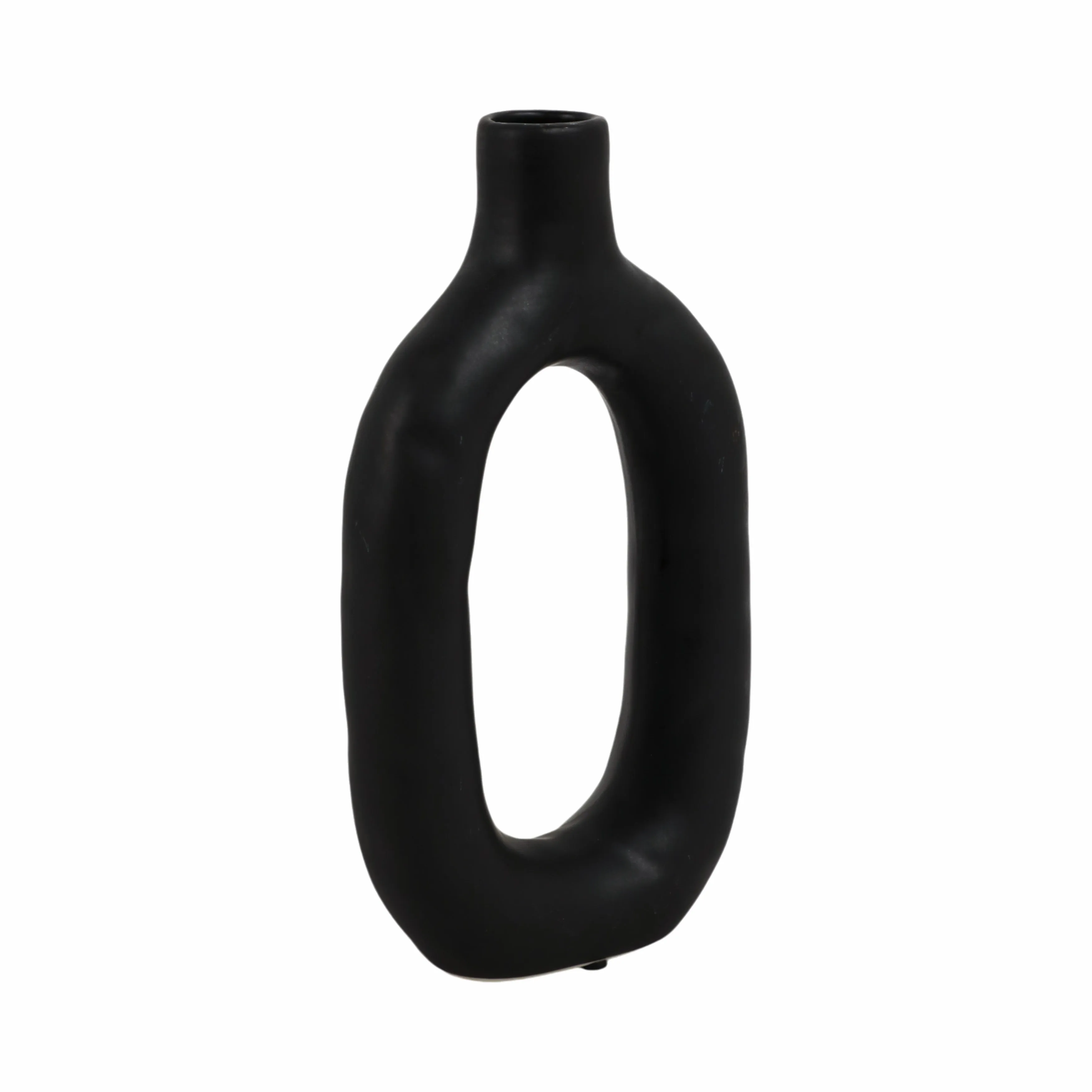 CER, 9" TEXTURED CUT-OUT VASE, BLACK