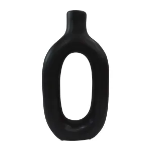CER, 9" TEXTURED CUT-OUT VASE, BLACK