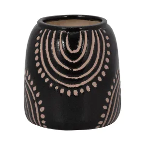CER, 9" TRIBAL ARCH VASE, BLACK/TAN