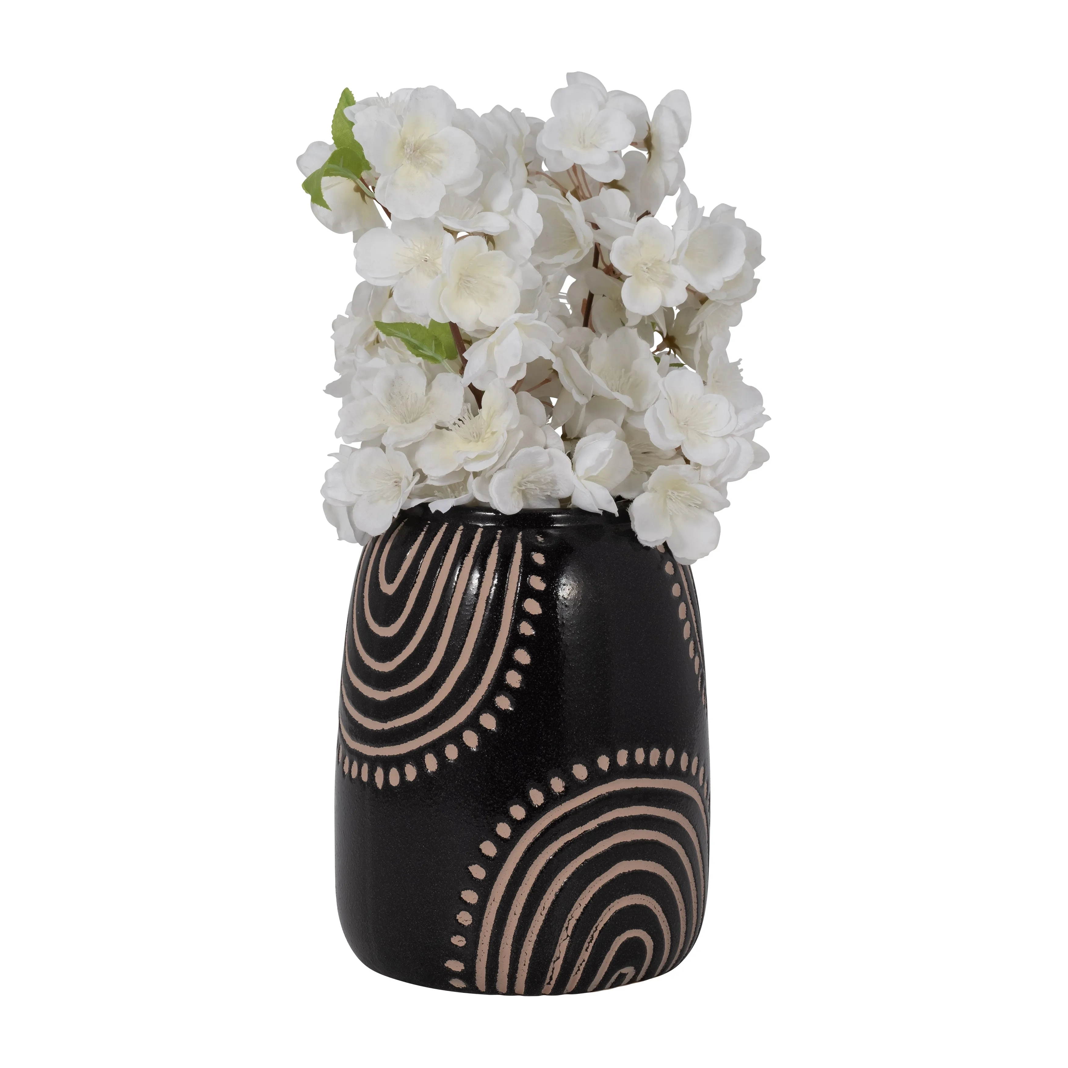 CER, 9" TRIBAL ARCH VASE, BLACK/TAN