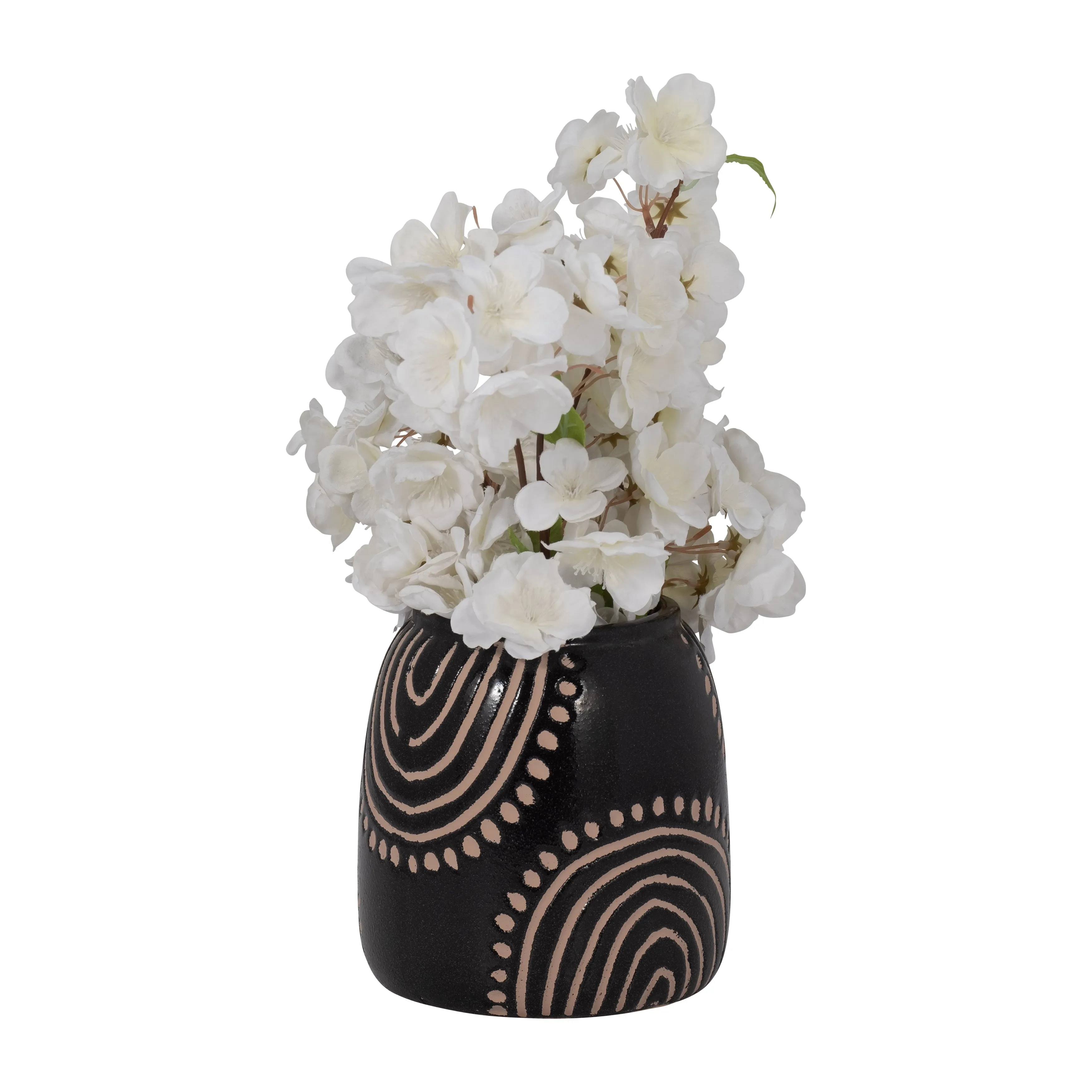 CER, 9" TRIBAL ARCH VASE, BLACK/TAN