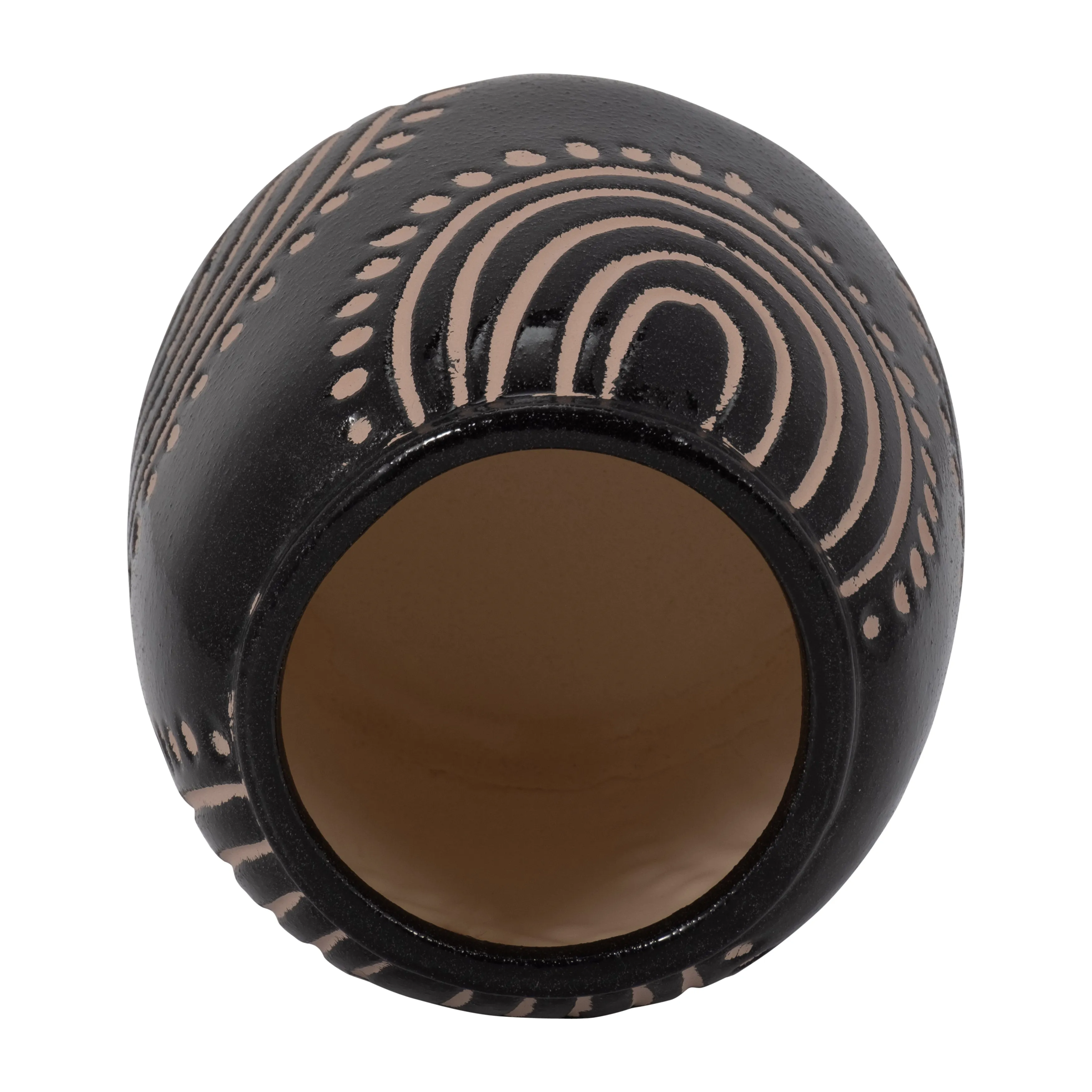 CER, 9" TRIBAL ARCH VASE, BLACK/TAN