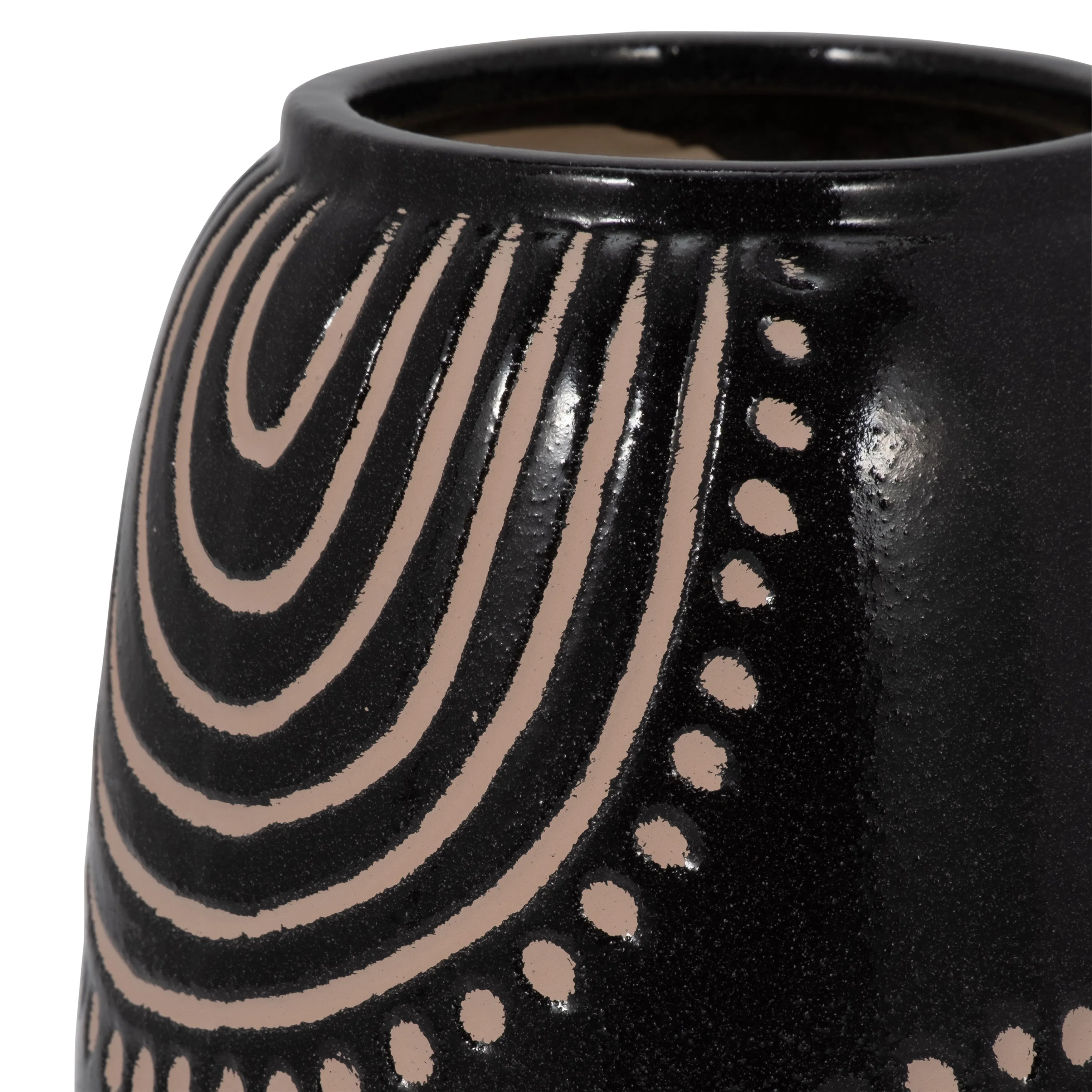 CER, 9" TRIBAL ARCH VASE, BLACK/TAN