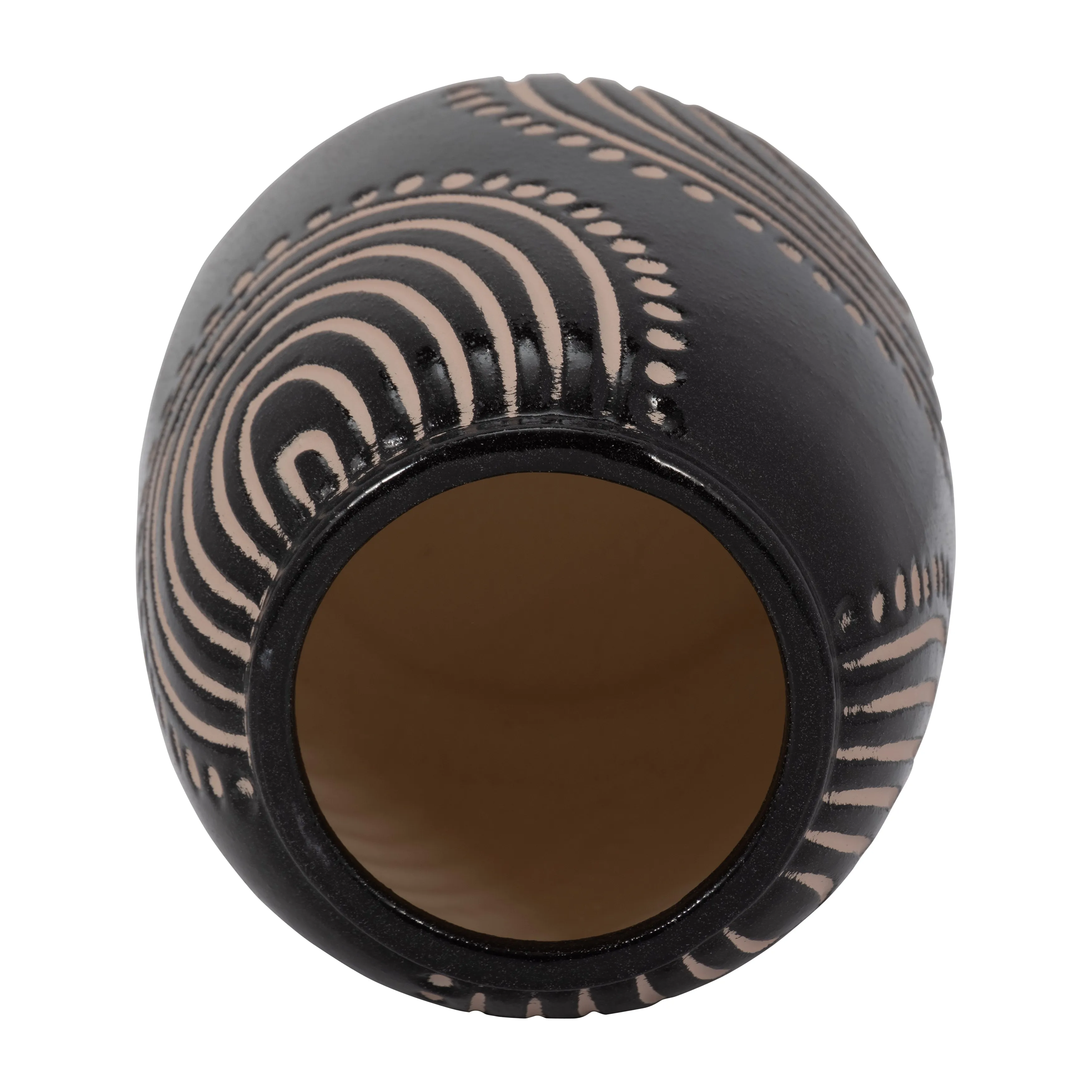 CER, 9" TRIBAL ARCH VASE, BLACK/TAN