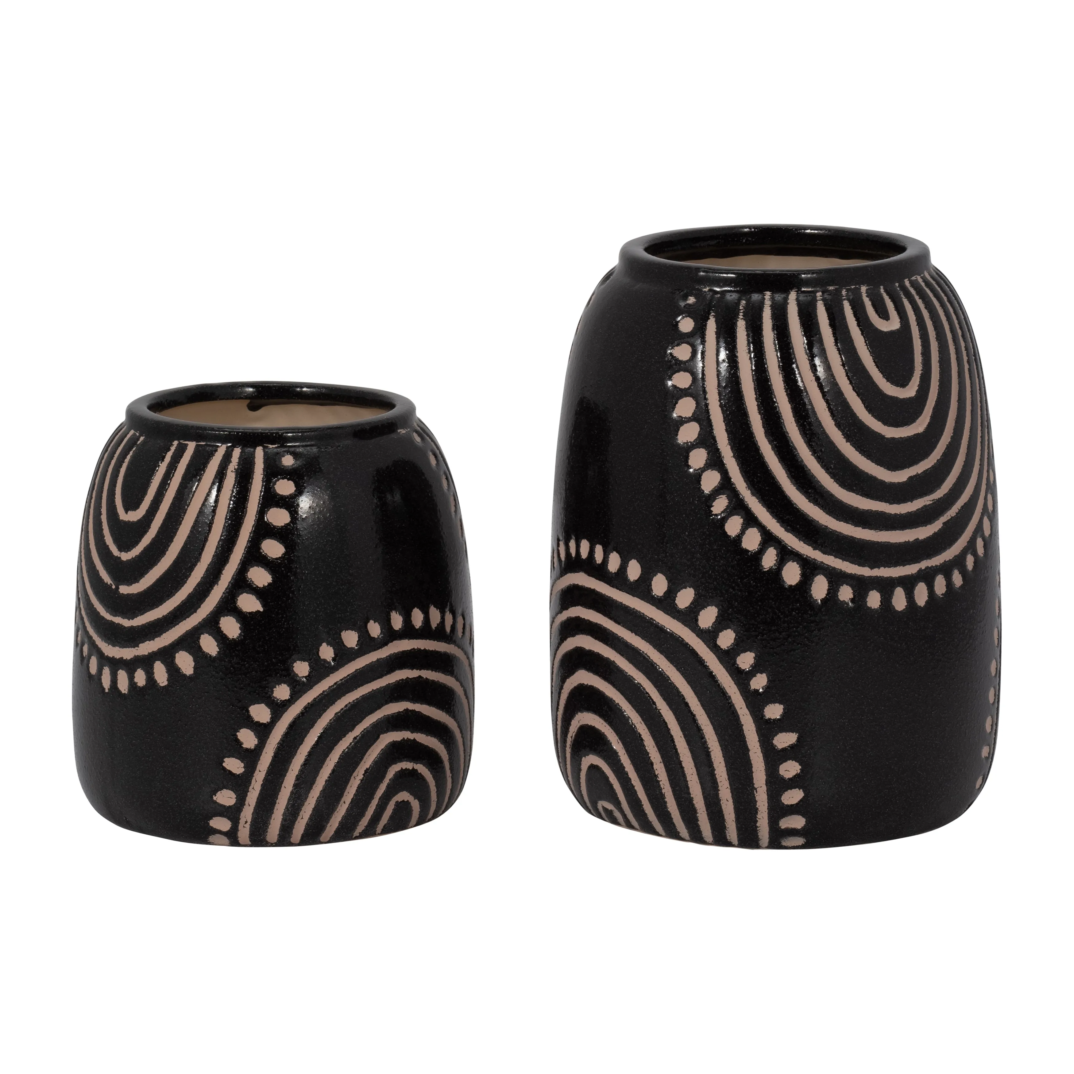 CER, 9" TRIBAL ARCH VASE, BLACK/TAN