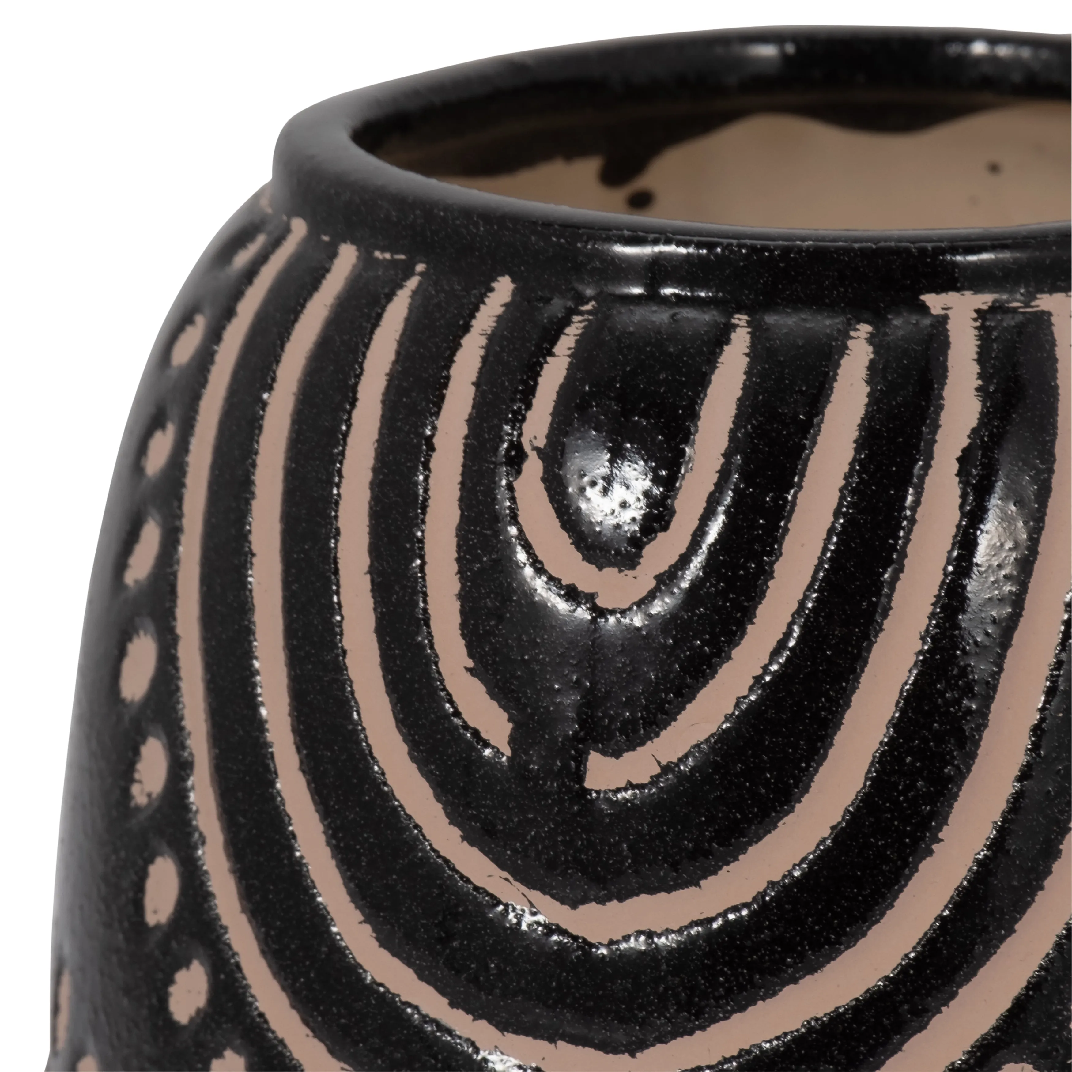 CER, 9" TRIBAL ARCH VASE, BLACK/TAN