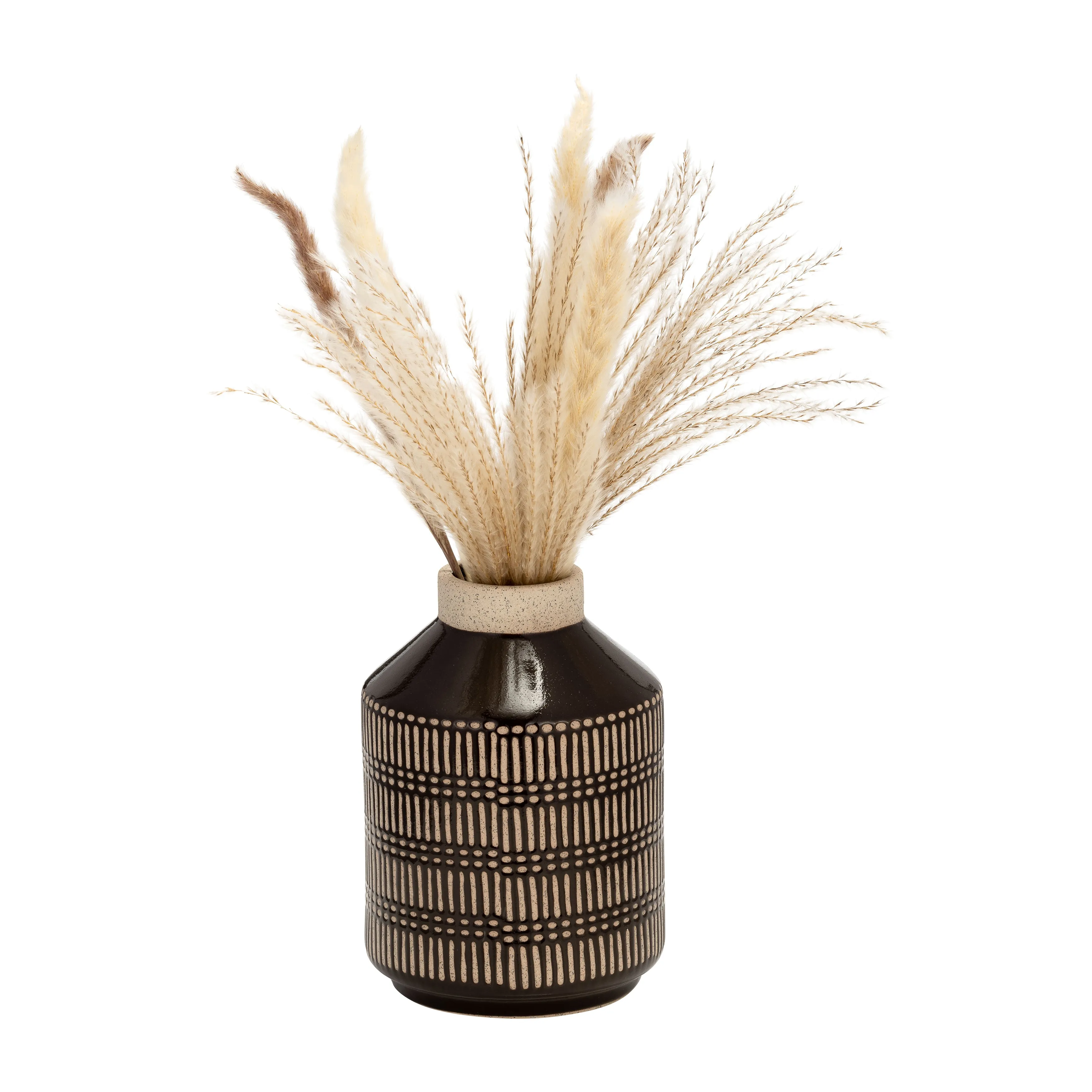 CER, 9"H LINES VASE, JAVA
