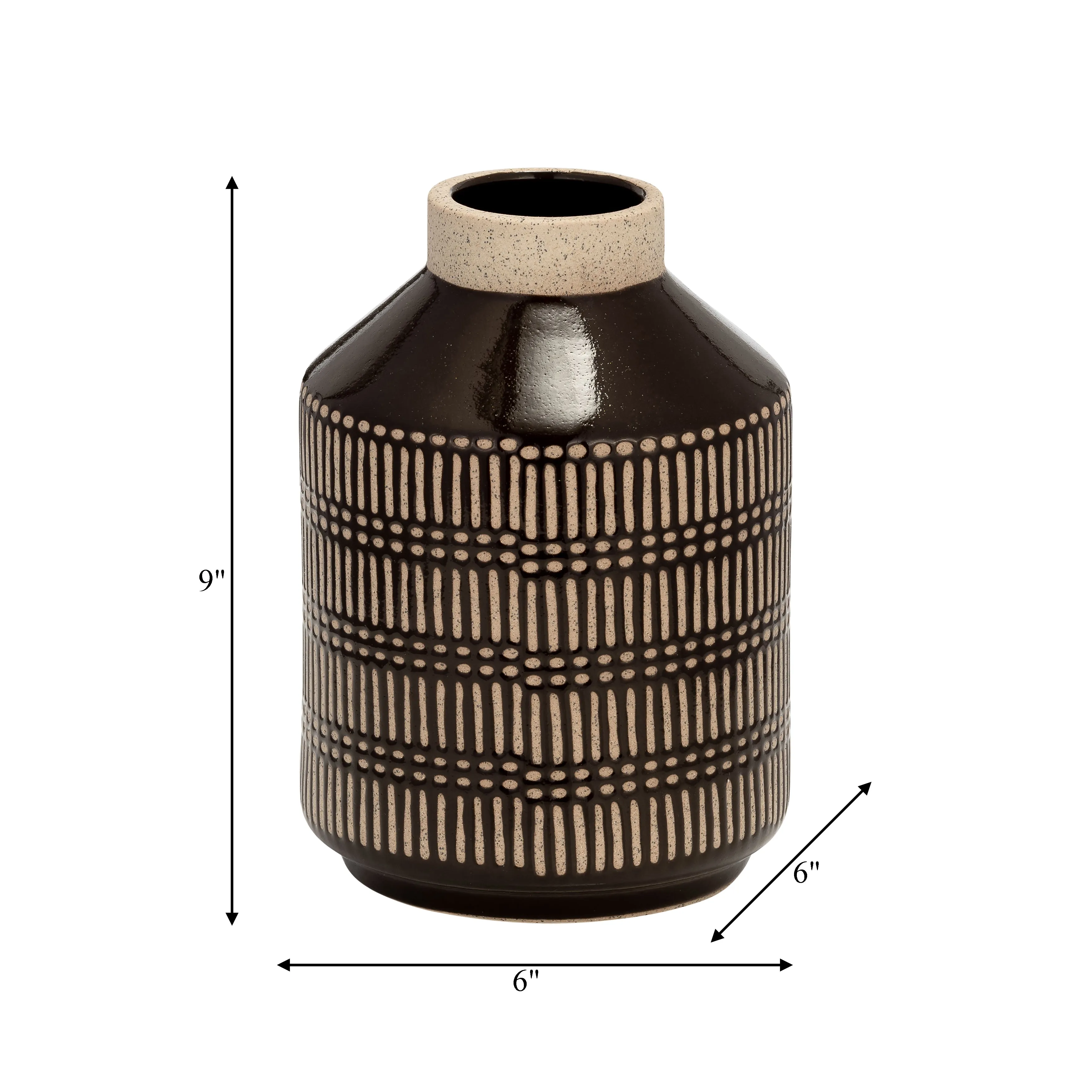 CER, 9"H LINES VASE, JAVA