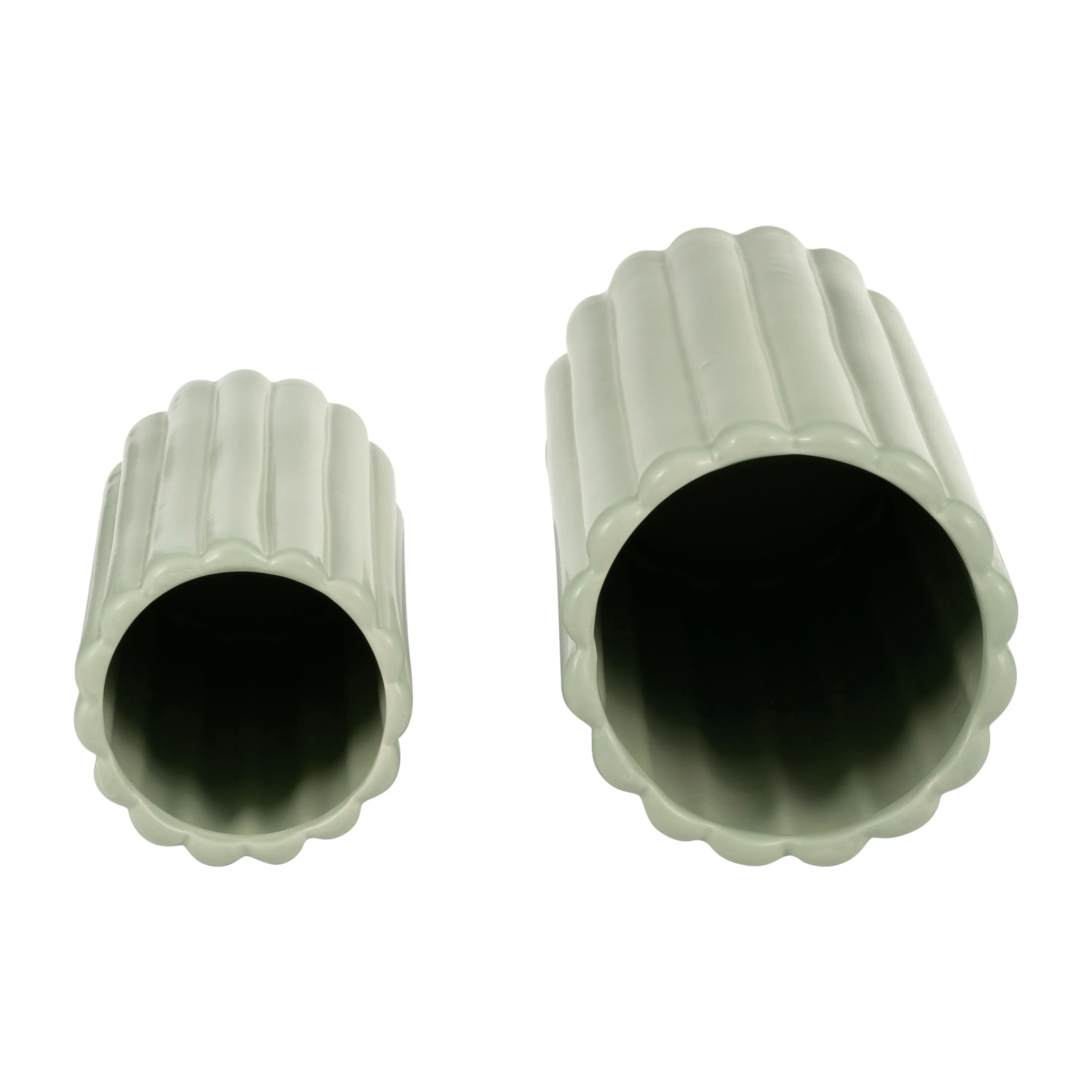 CER, S/2 10/13H RIBBED VASES, CUCUMBER