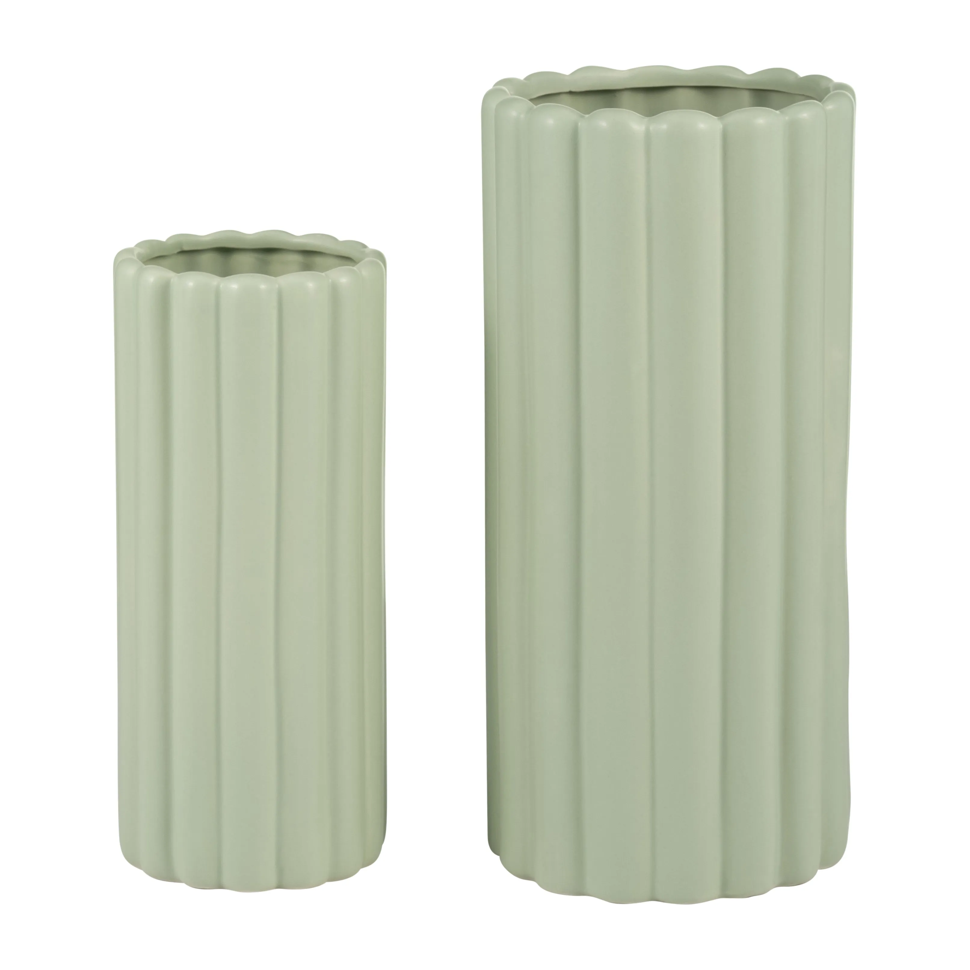 CER, S/2 10/13H RIBBED VASES, CUCUMBER