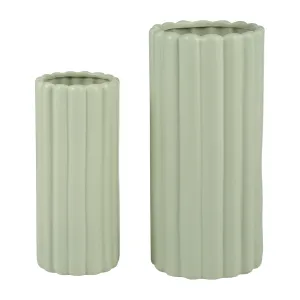 CER, S/2 10/13H RIBBED VASES, CUCUMBER