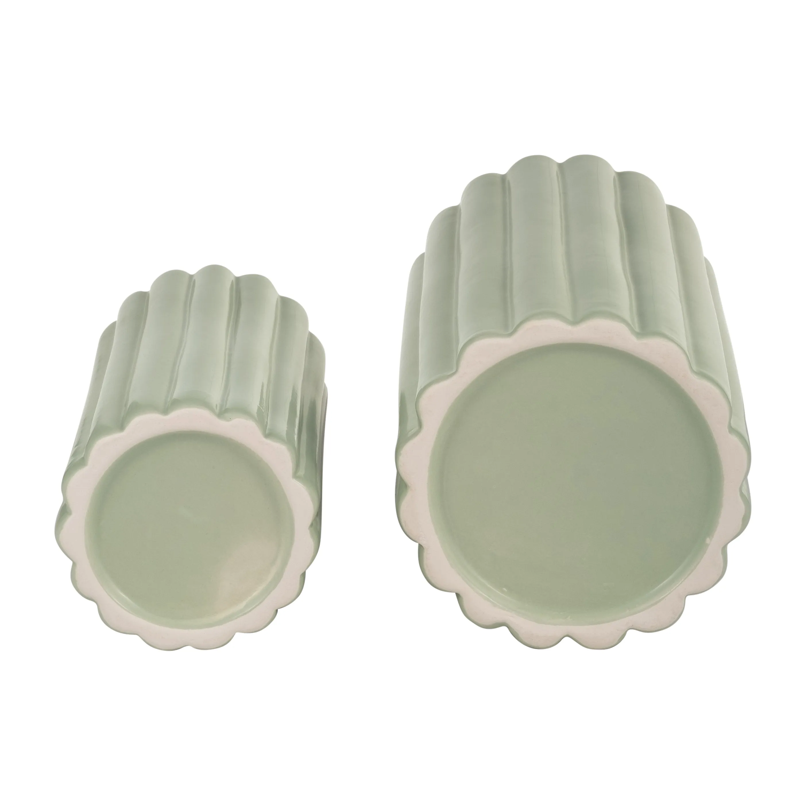 CER, S/2 10/13H RIBBED VASES, CUCUMBER