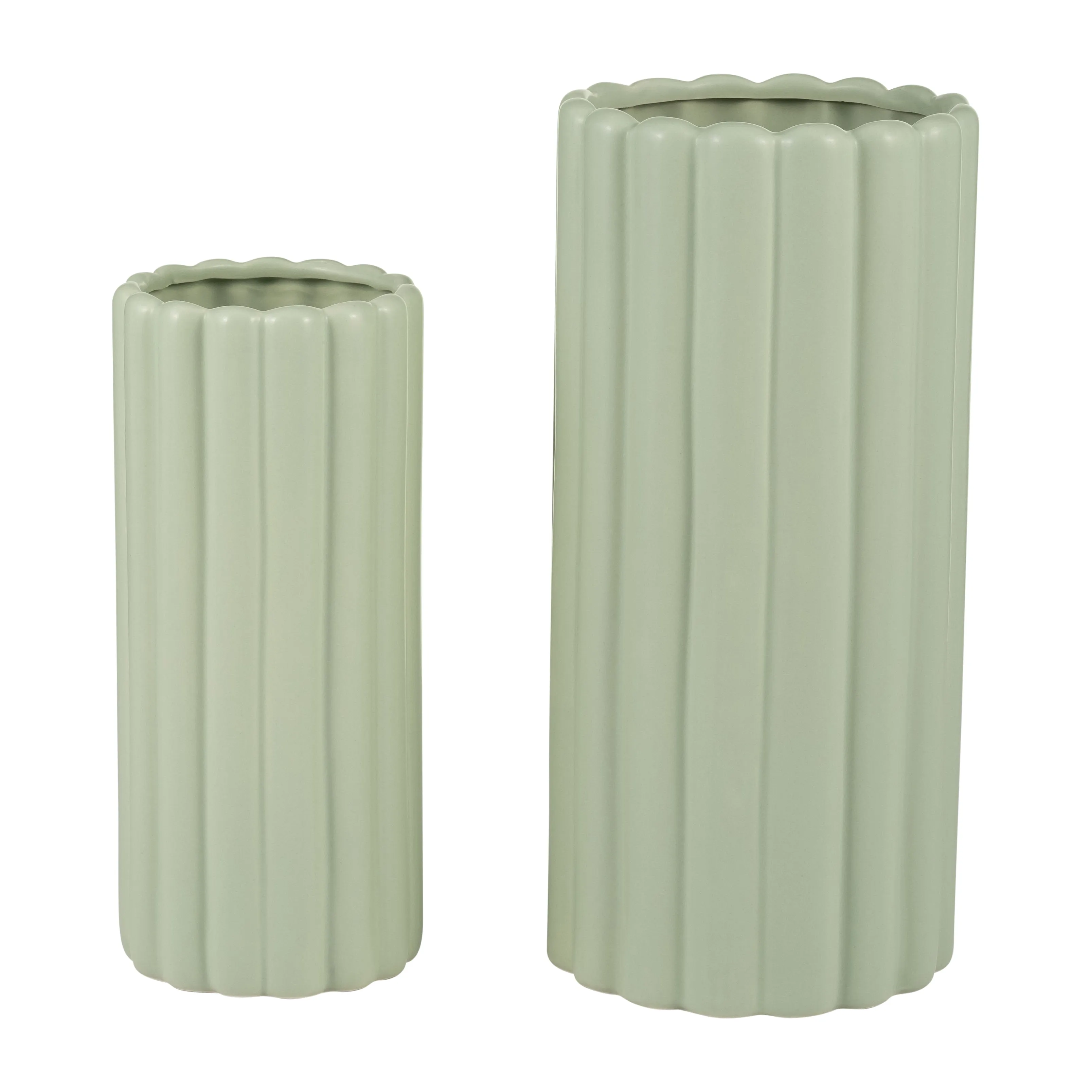 CER, S/2 10/13H RIBBED VASES, CUCUMBER