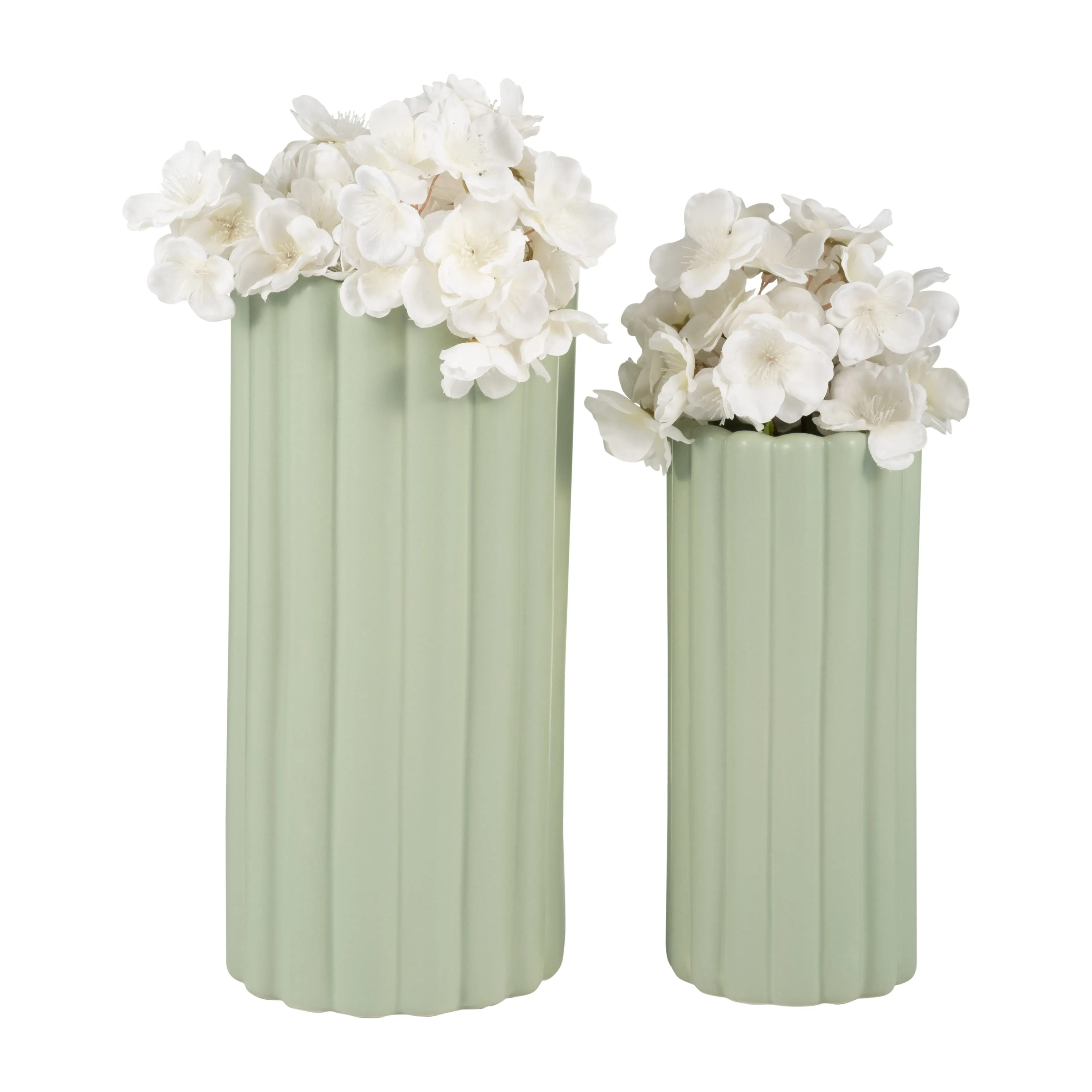 CER, S/2 10/13H RIBBED VASES, CUCUMBER