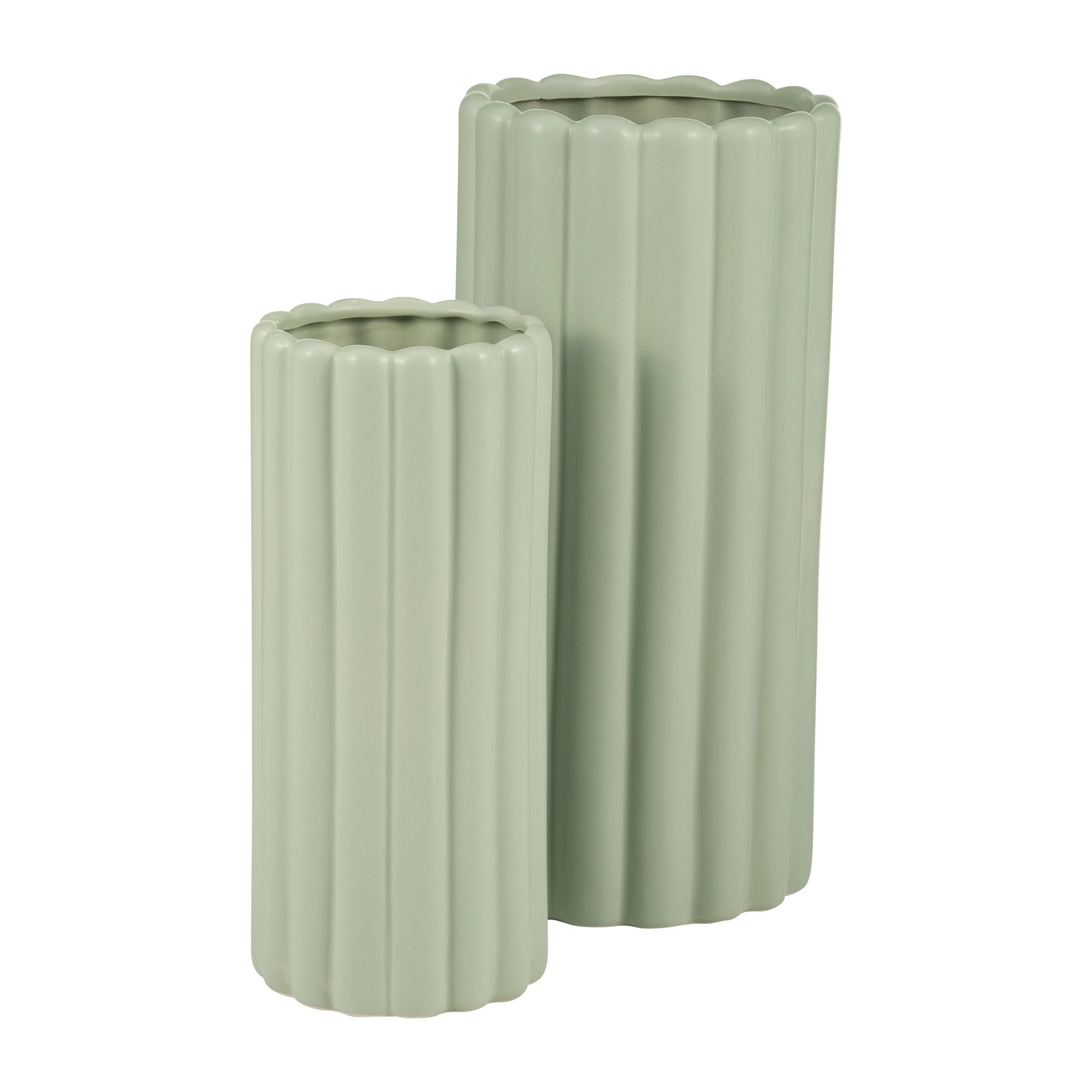 CER, S/2 10/13H RIBBED VASES, CUCUMBER