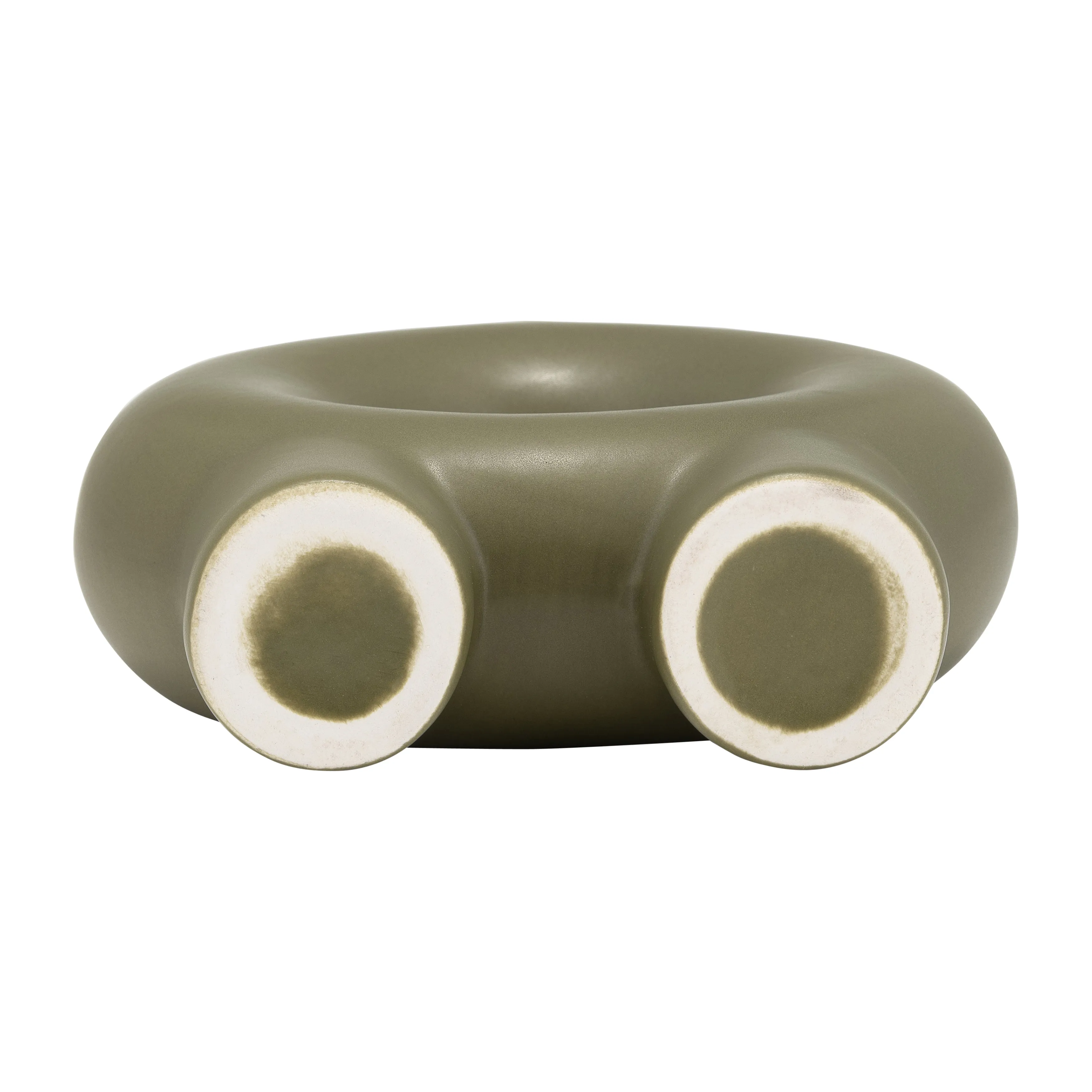 CER,7",DONUT FOOTED VASE,OLIVE