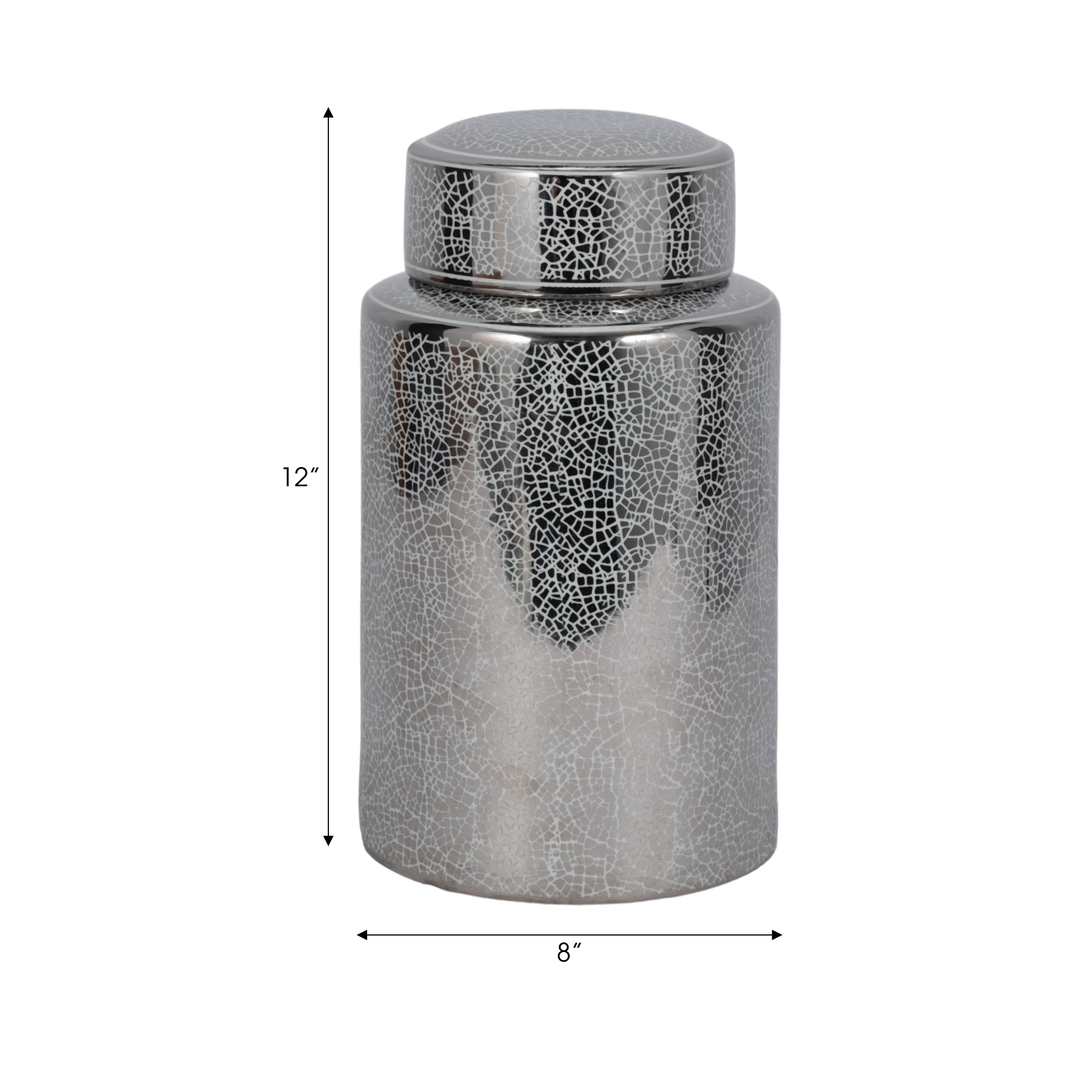 CERAMIC 12" JAR, CRACKLE SILVER