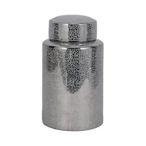 CERAMIC 12" JAR, CRACKLE SILVER