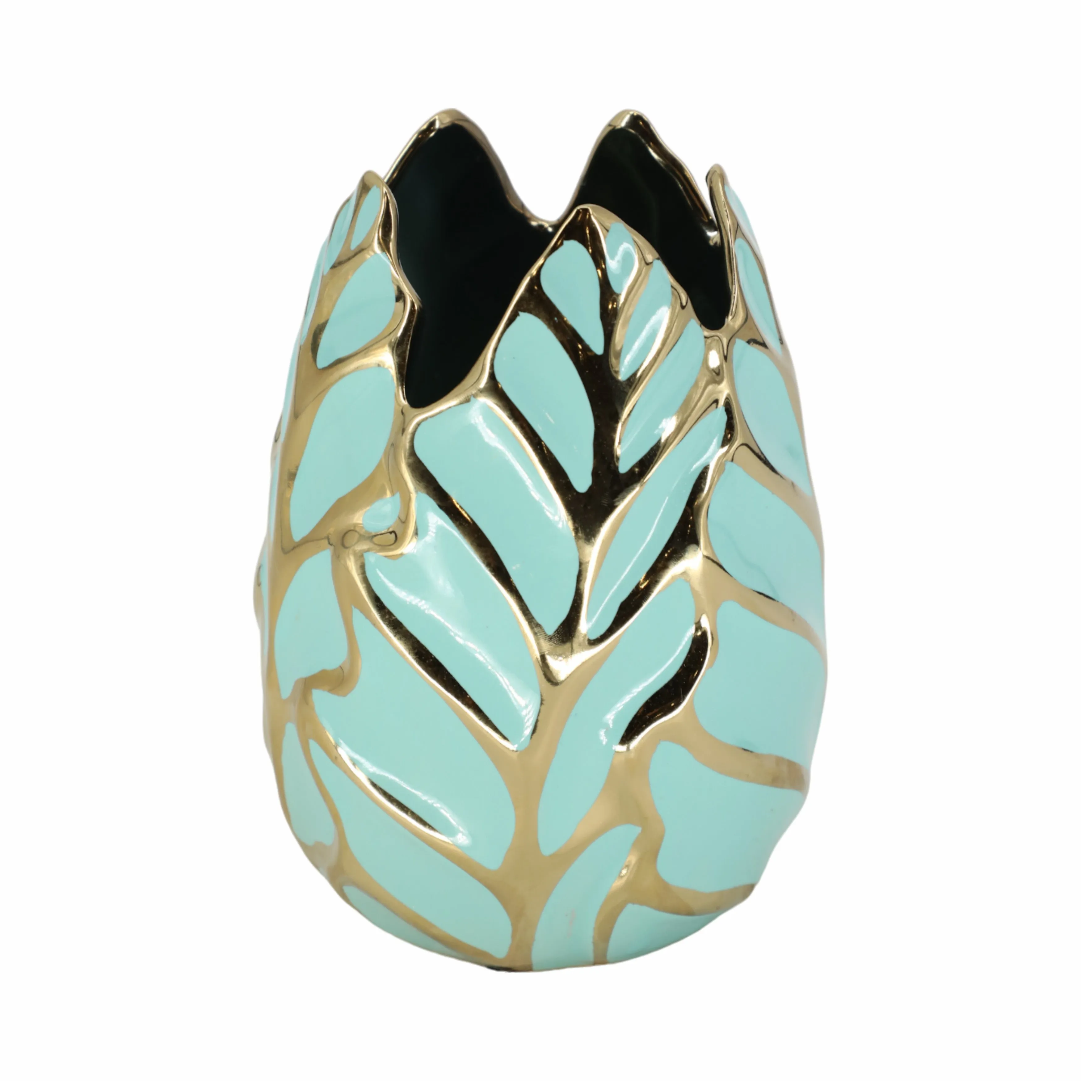 CERAMIC 12"H LEAF VASE, GREEN