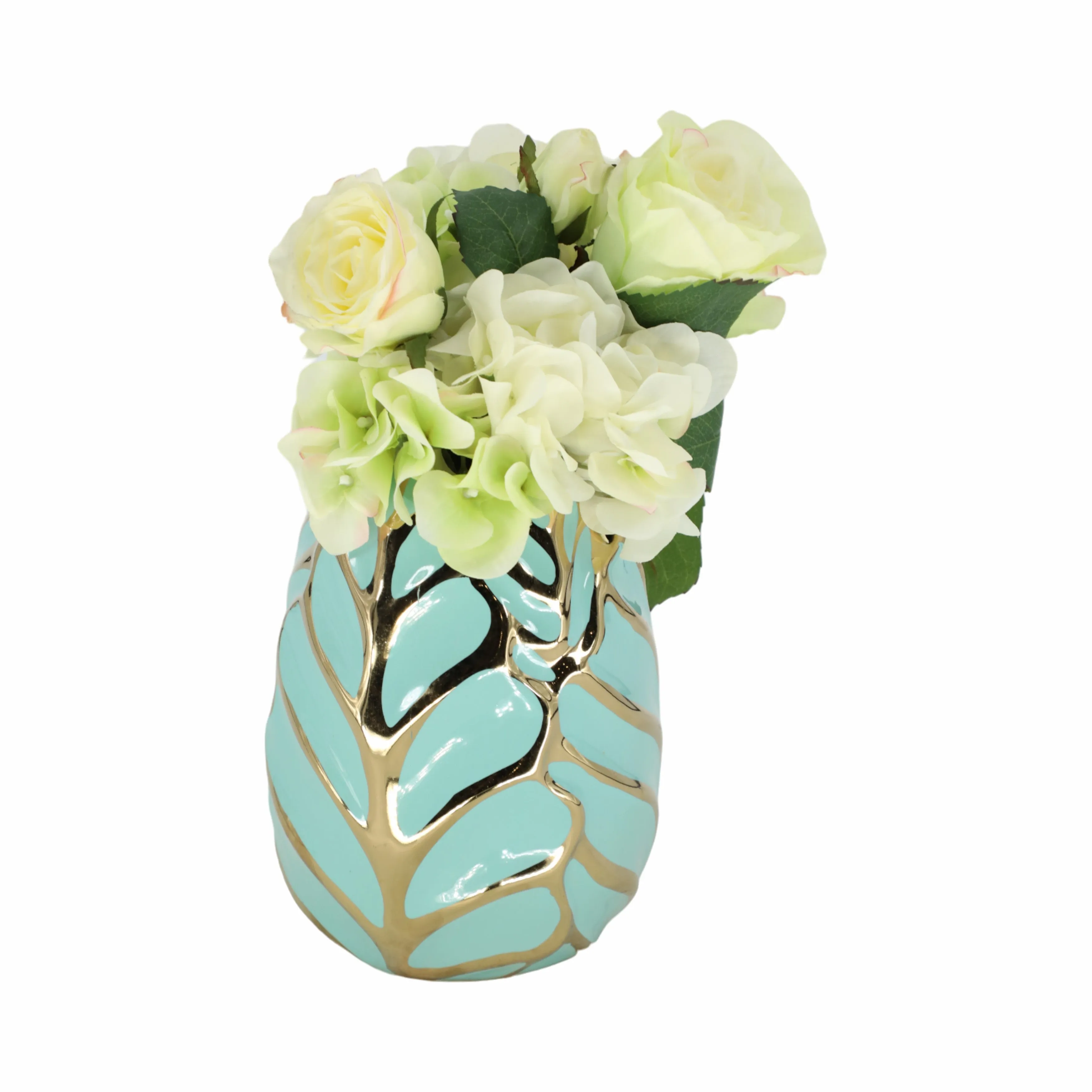 CERAMIC 12"H LEAF VASE, GREEN